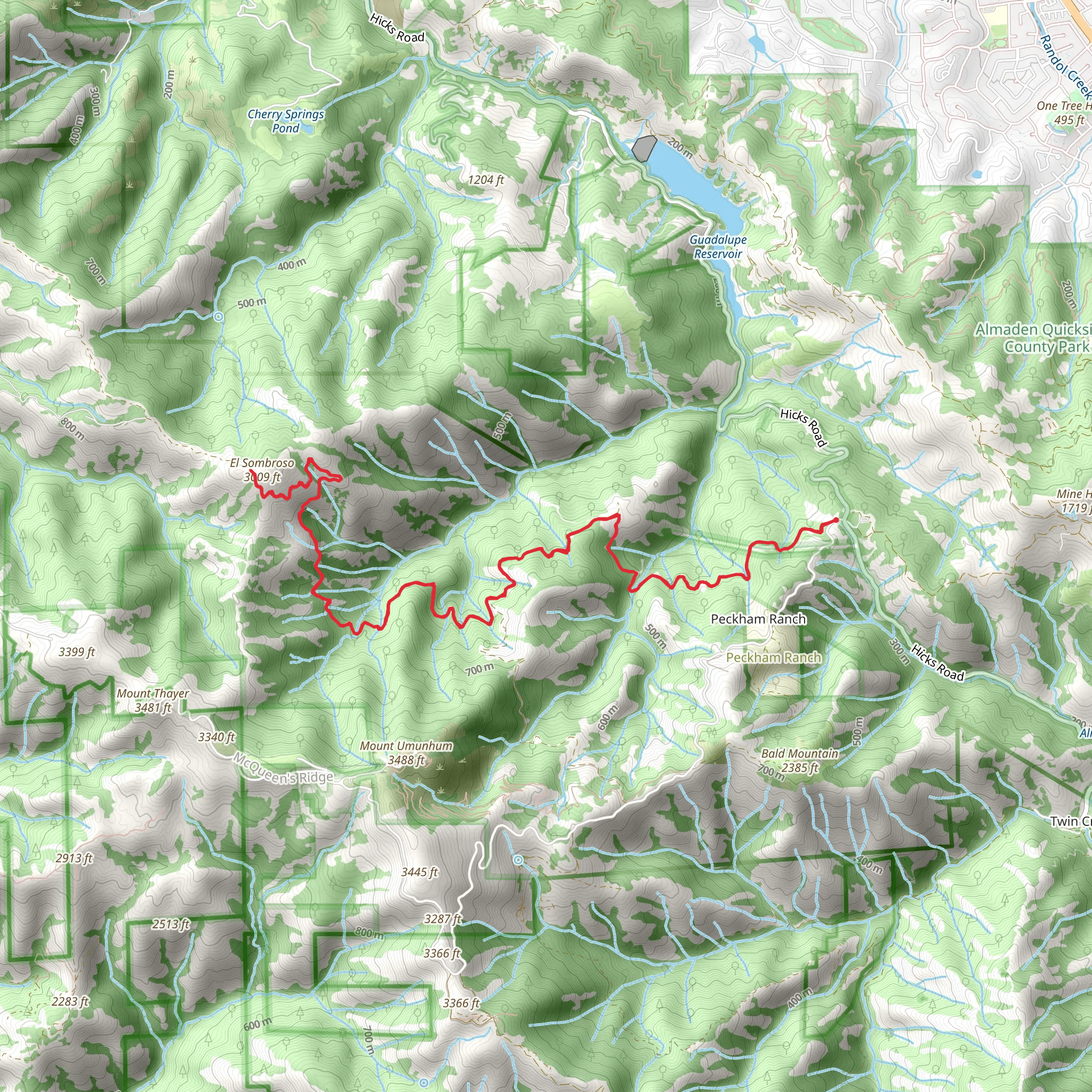 Mt El Sombroso via Woods Trail mobile static map