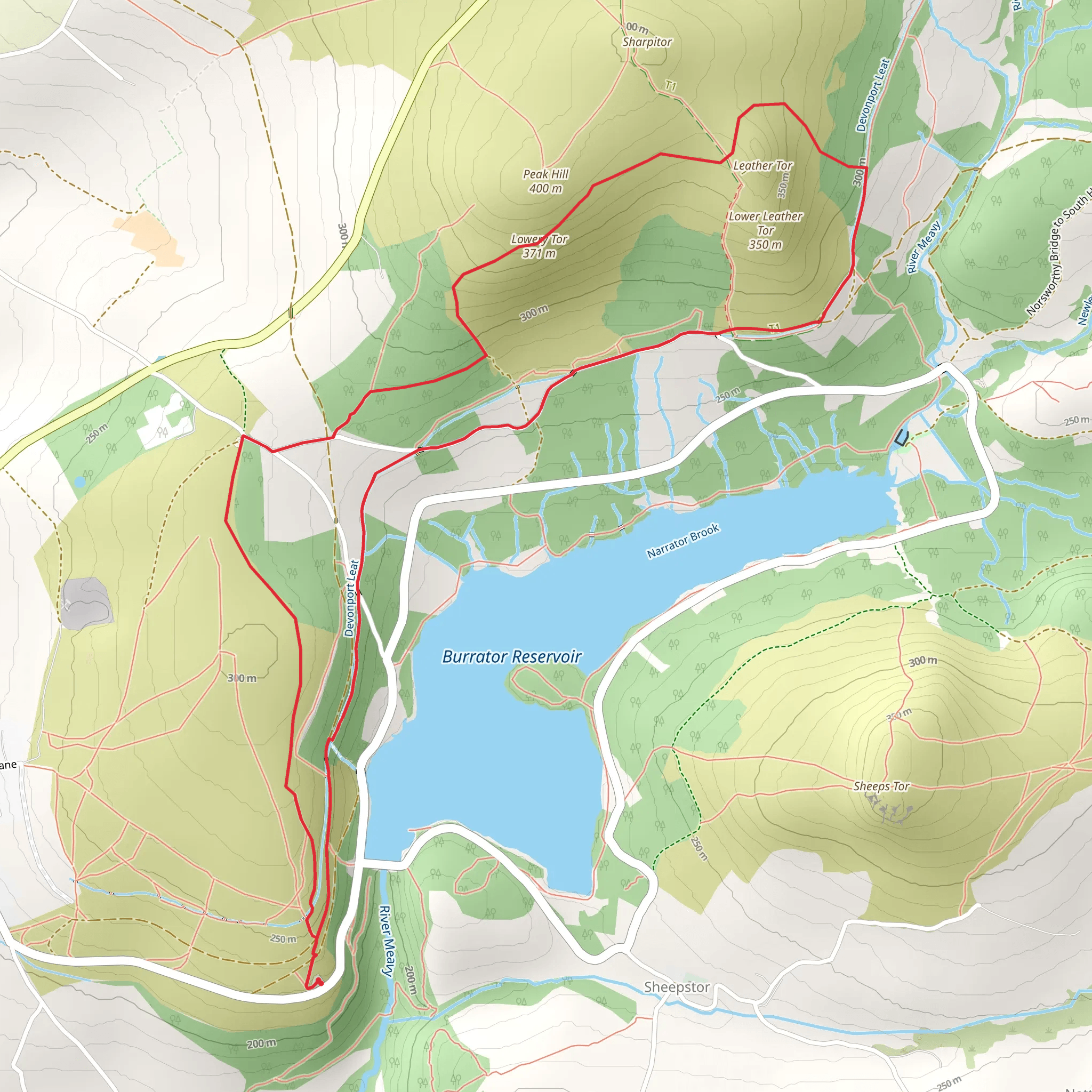 Yelwerton Reservoir, Peek Hill Plantation Loop mobile static map