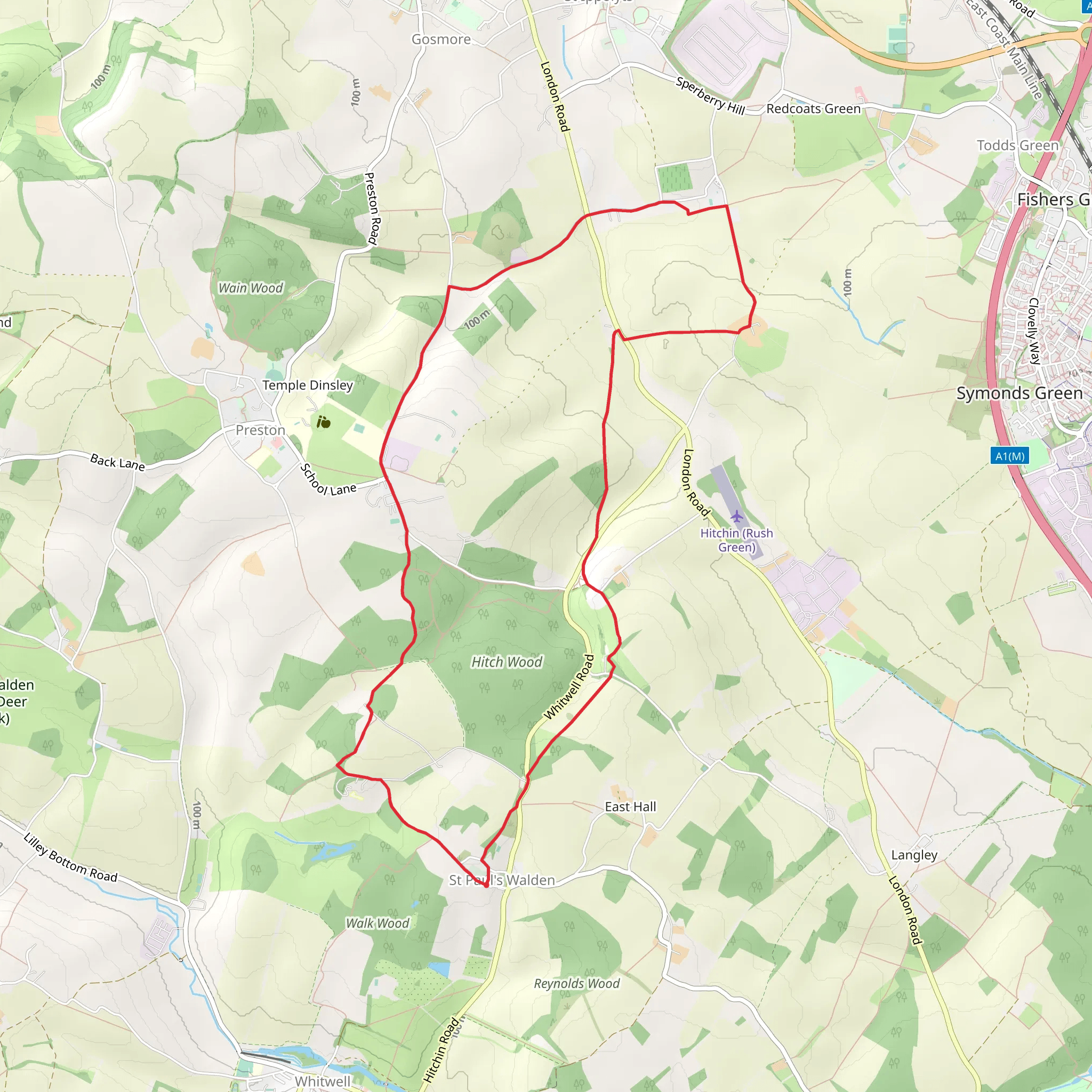 Circular from St Paul's Walden to Little Almshoe mobile static map
