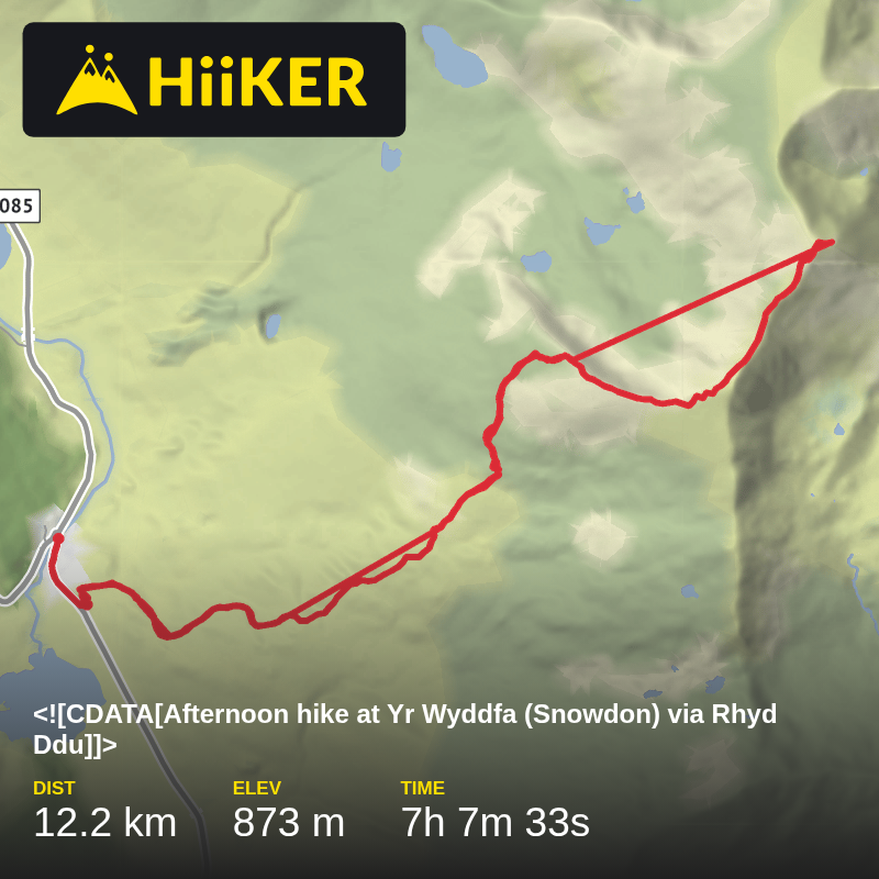 A map preview of the recording Yr Wyddfa (Snowdon) via Rhyd Ddu.