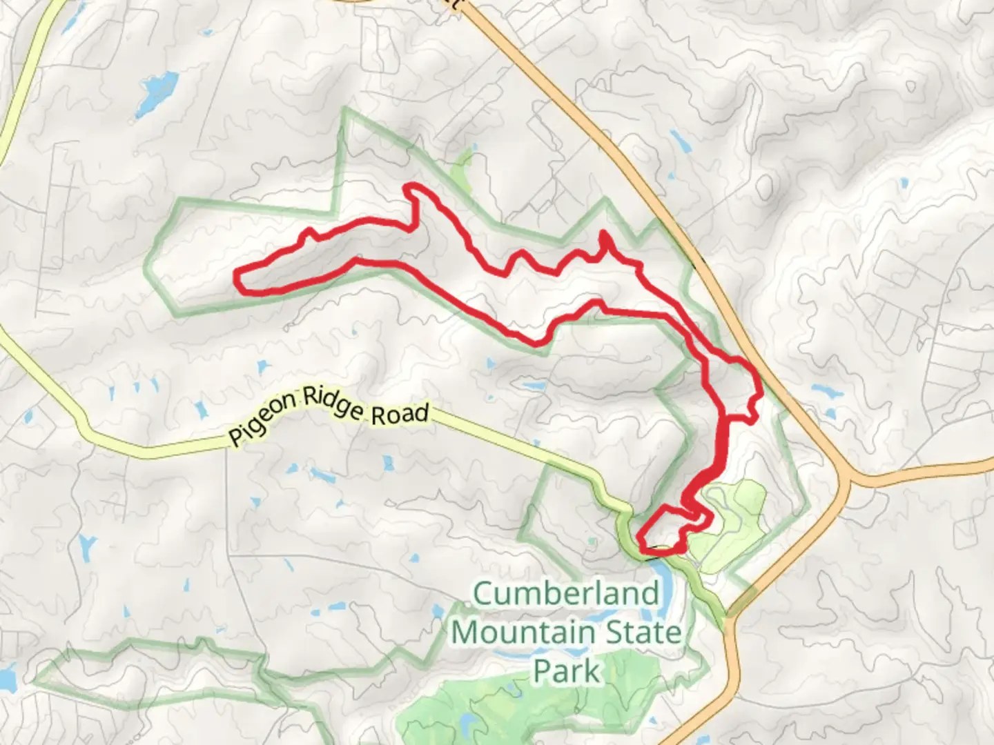 An image depicting the trail Overnight Loop Trail from Pigeon Ridge Road Loop and its surrounding area.