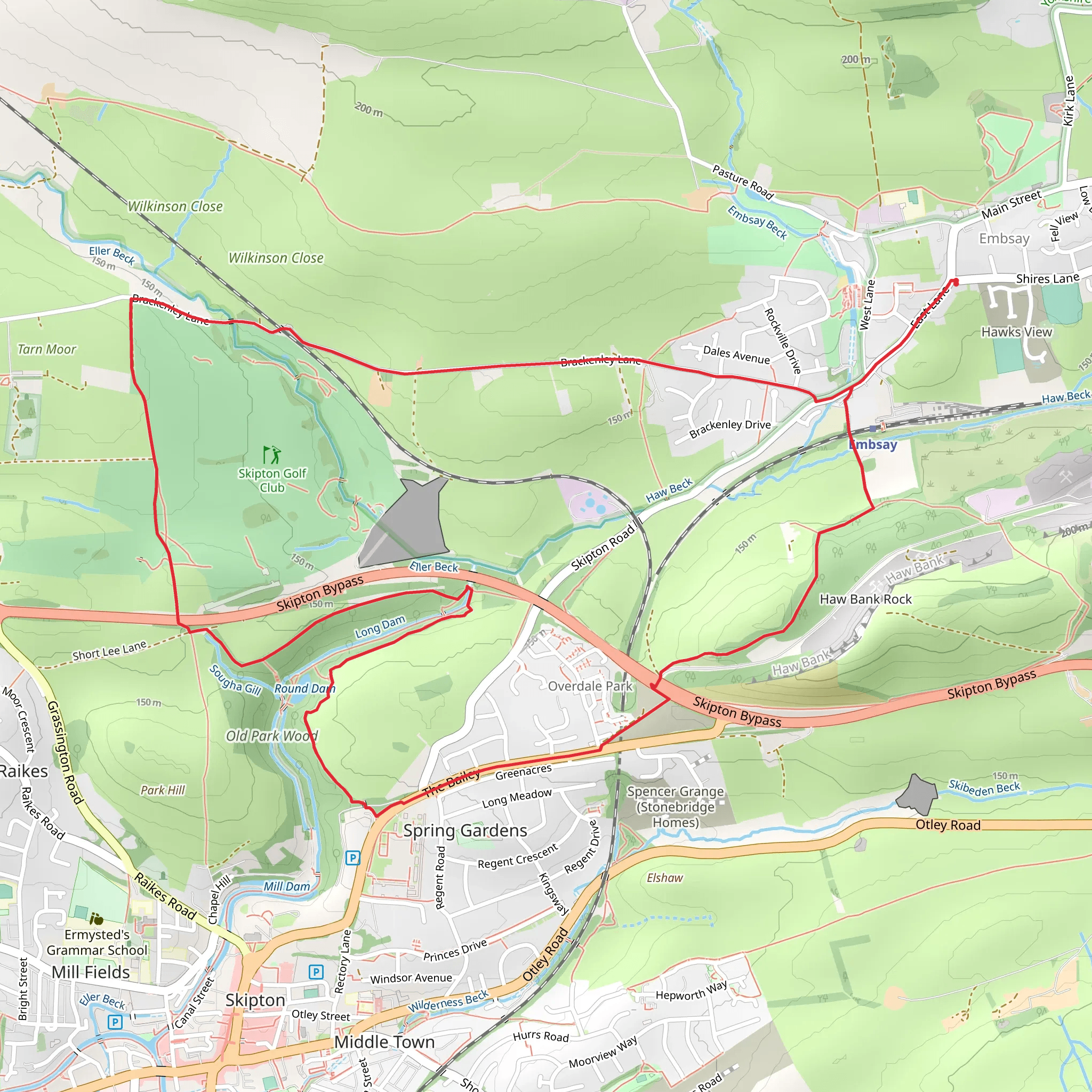 Skipton Woods, Tarn Moor Bridge and Haw Laithe Loop mobile static map