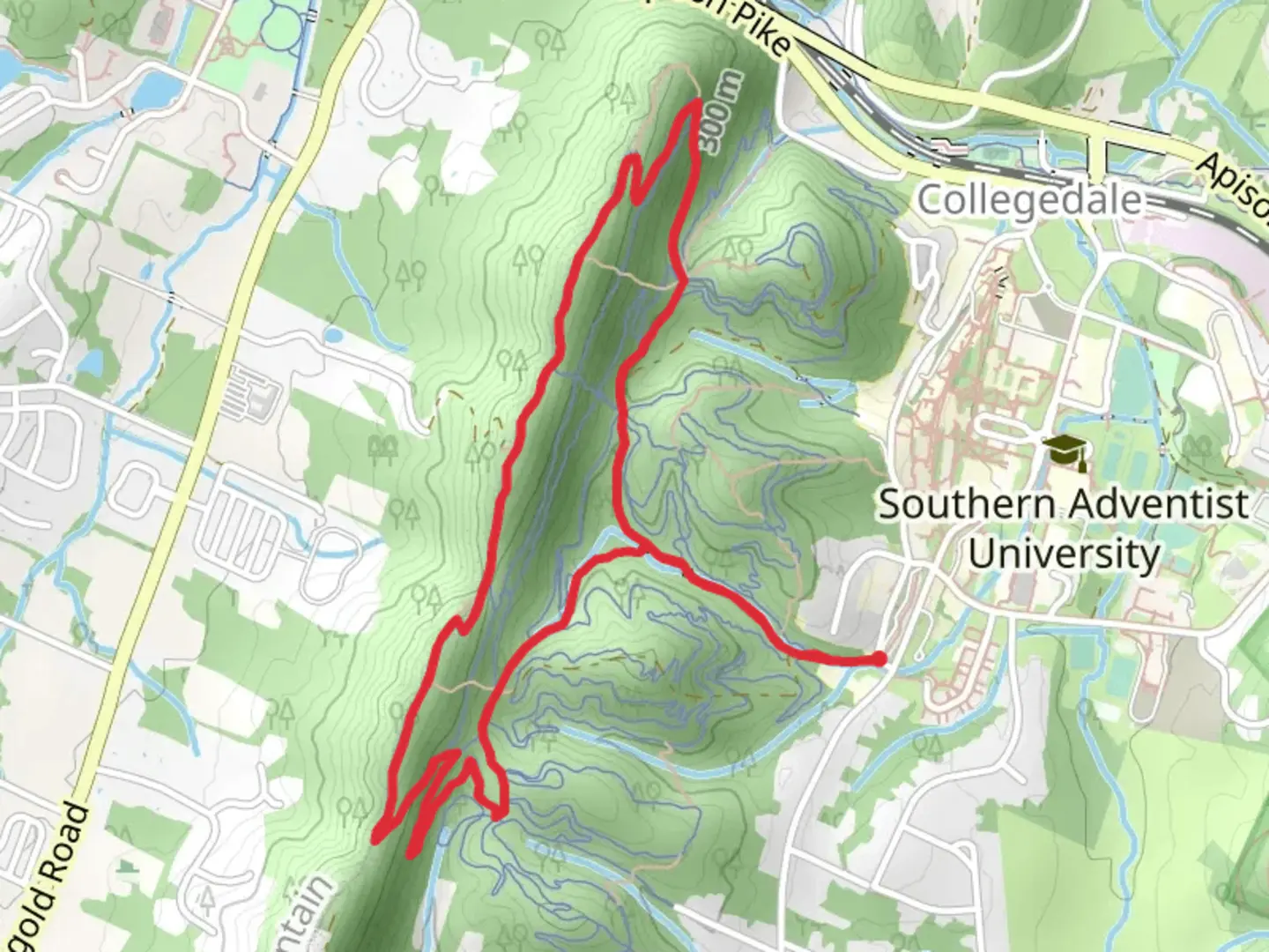 An image depicting the trail Dogwood, Krebs Cycle and White Oak Ridge Loop and its surrounding area.