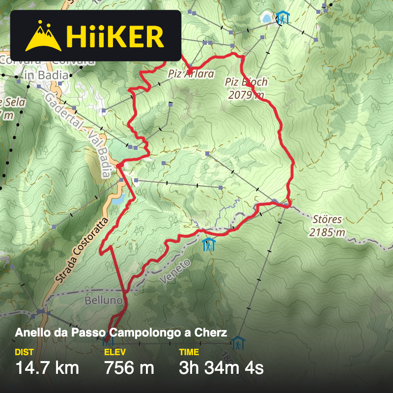 A map preview of the recording Anello da Passo Campolongo a Cherz.