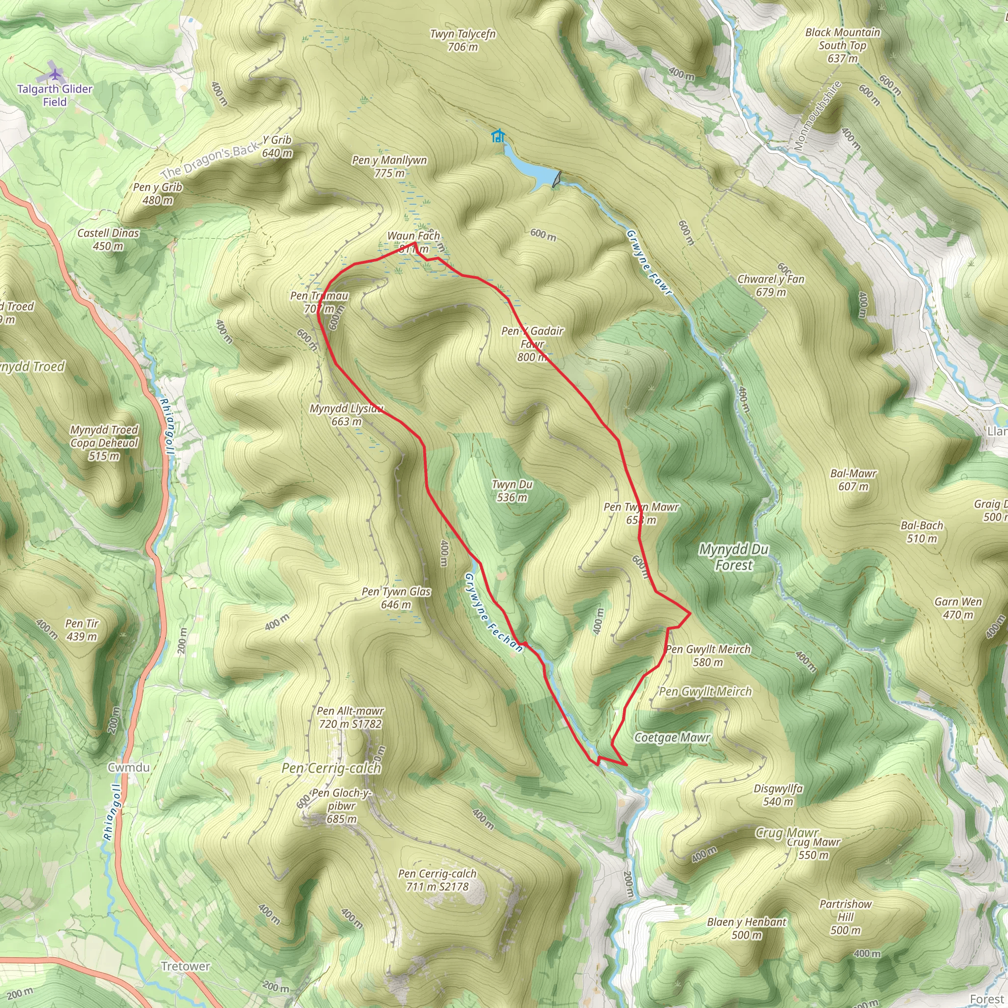 Grwyne Fechan Valley & Waun Fach mobile static map