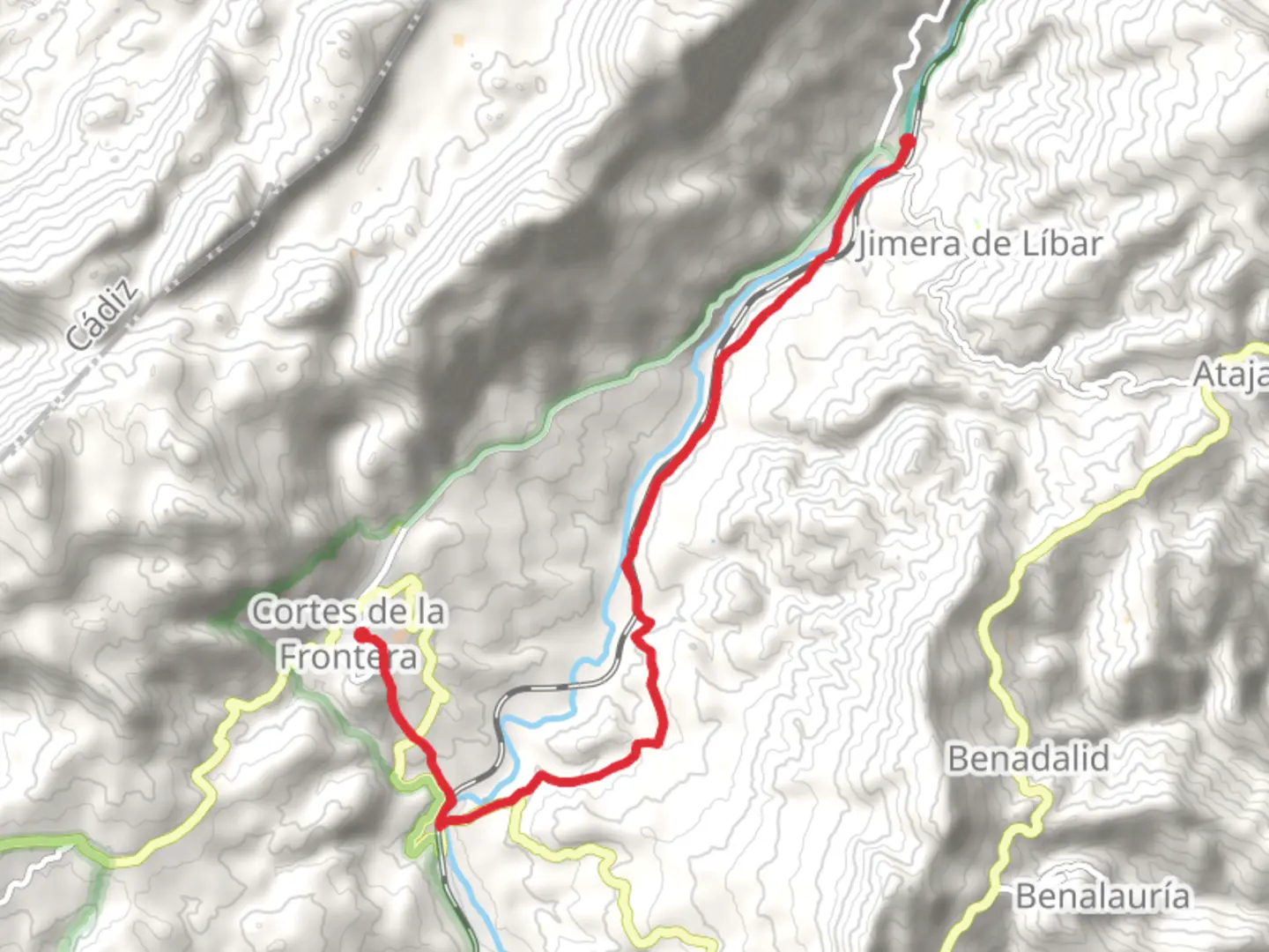 An image depicting the trail From Jinera de Libar to Cortes de la Frontera PR A 255 and its surrounding area.
