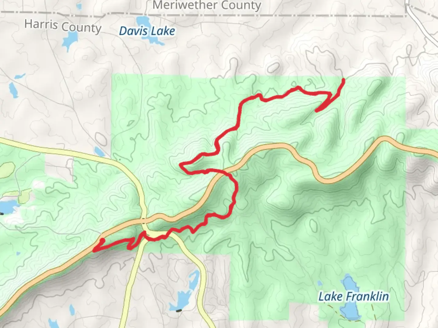 An image depicting the trail Pine Mountain Trail from Lake Delanor Road and its surrounding area.