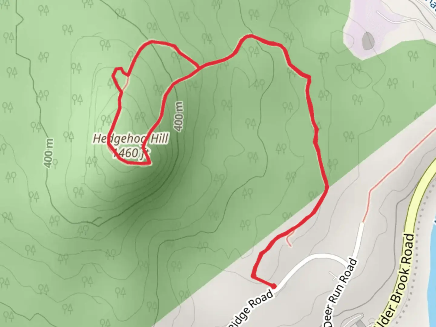 An image depicting the trail Hedgehog Hill Loop and its surrounding area.