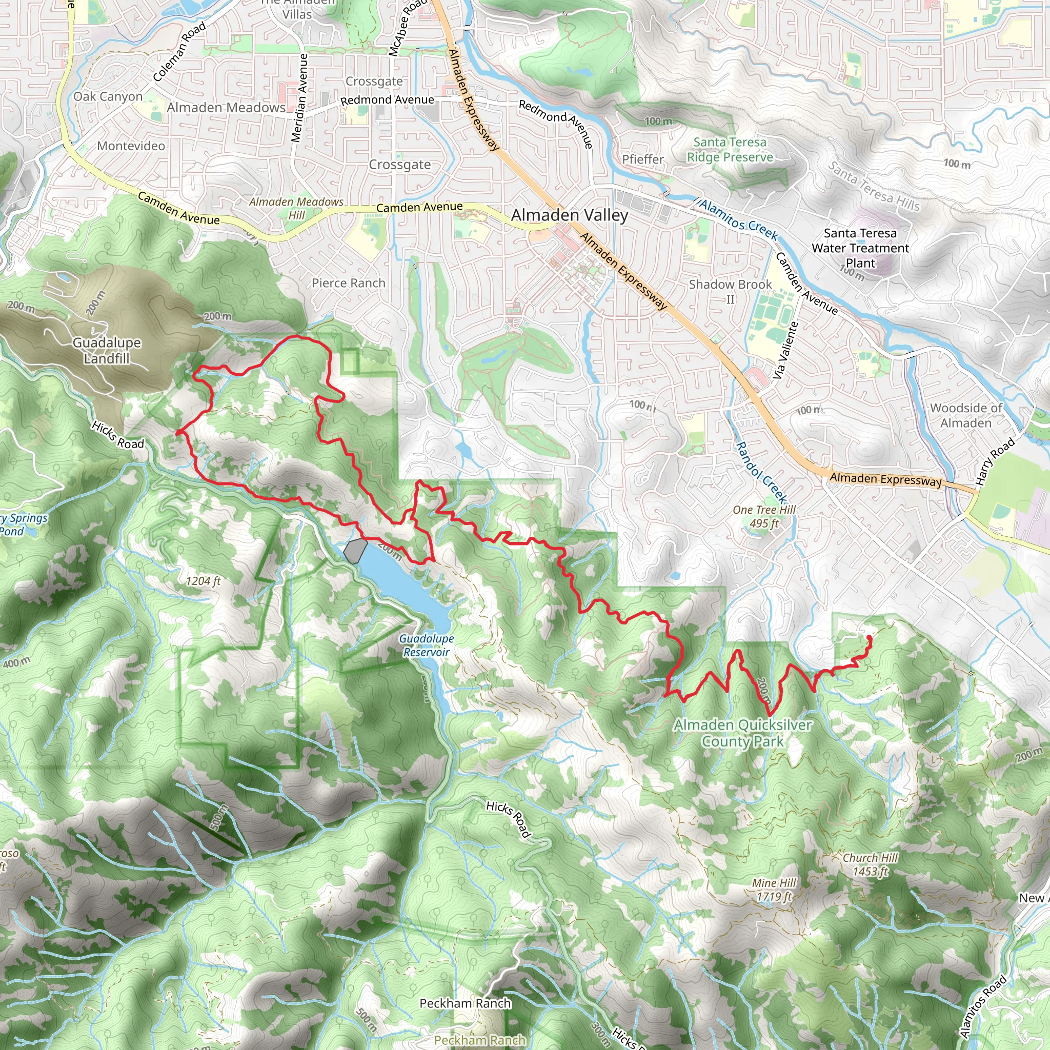 New Almaden, Mine Hill and Guadalupe Loop Trail mobile static map