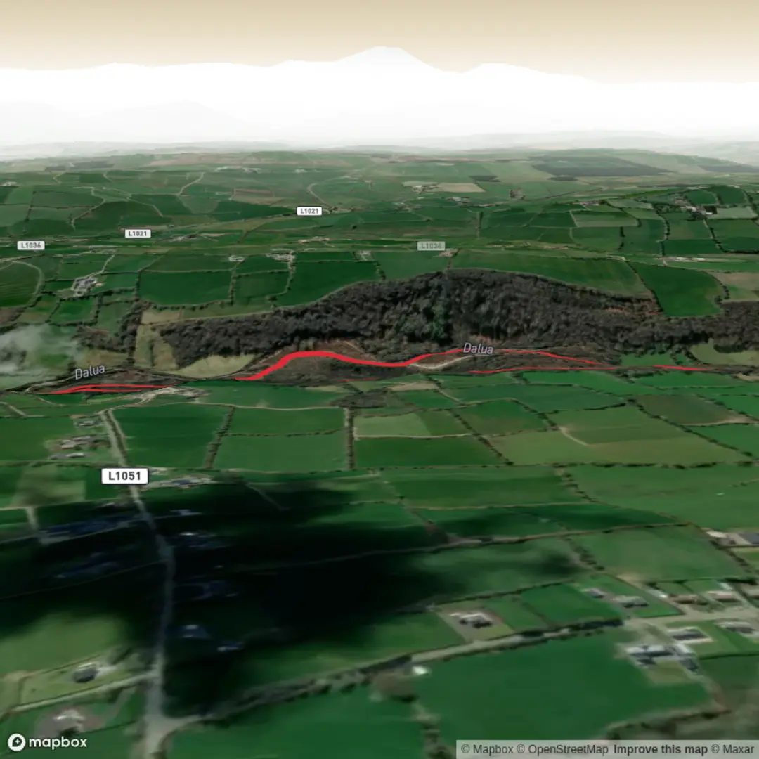 An image depicting the trail The Island Wood - Forestry Purple Loop and its surrounding area.