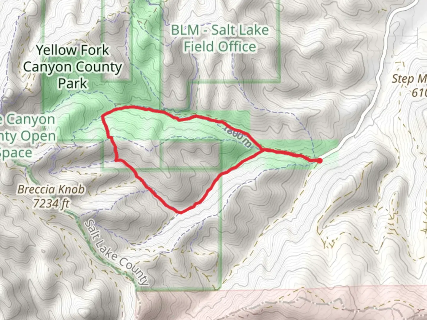 An image depicting the trail Horsin' Around Trail and Yellow Fork Trail and its surrounding area.