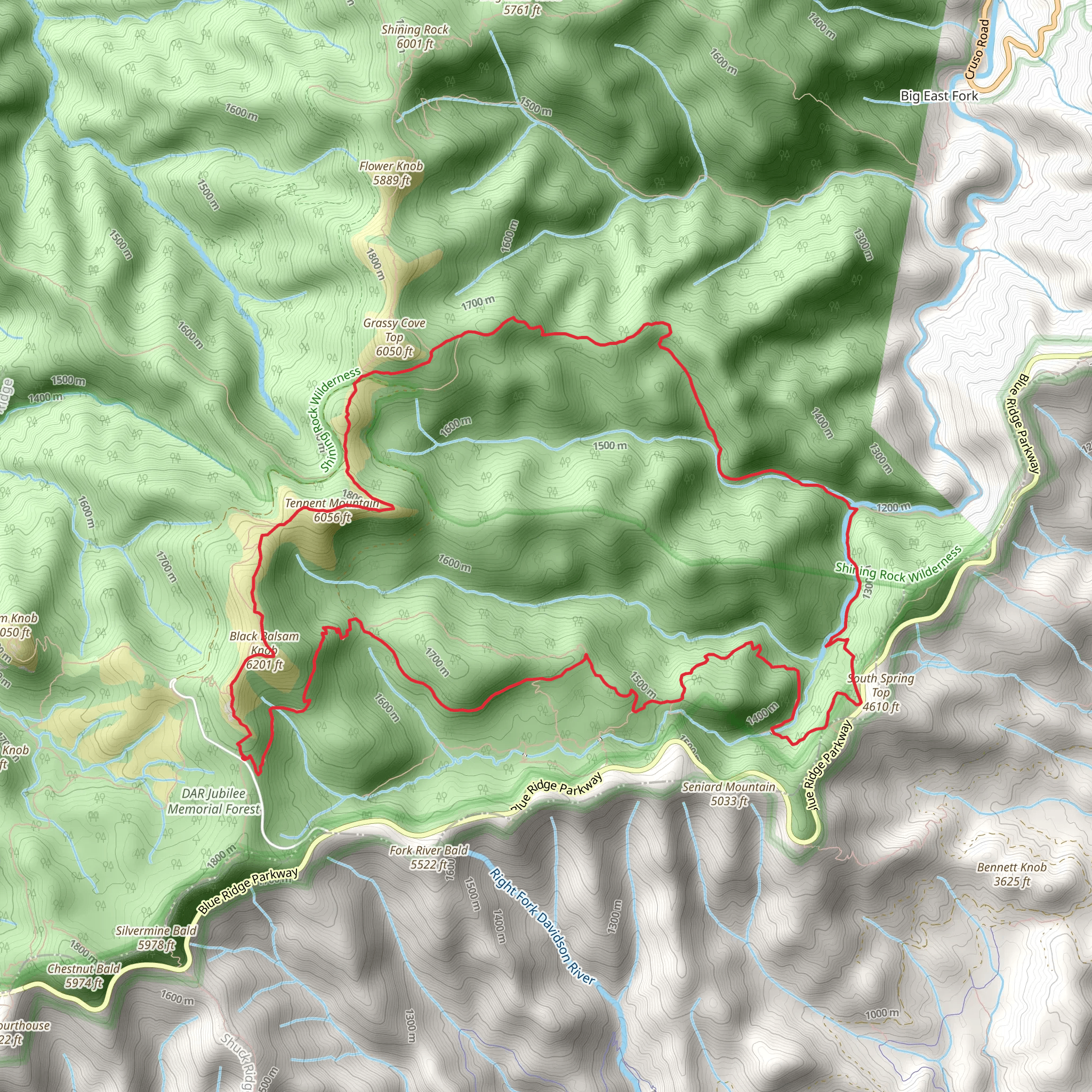 Black Balsam and Greasy Cove Trail Loop mobile static map