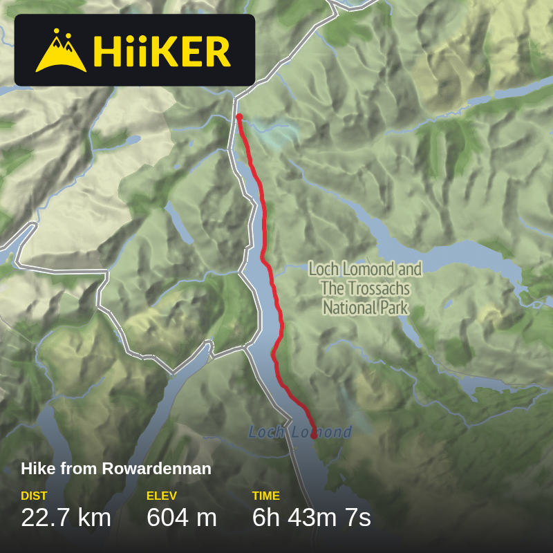 A map preview of the recording Hike from Rowardennan.