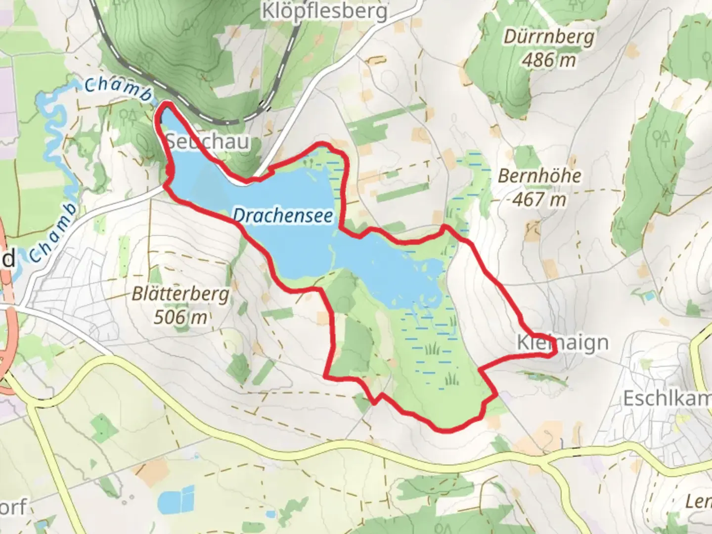 An image depicting the trail Drachensee Loop and its surrounding area.