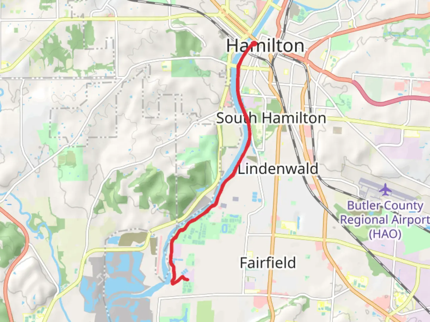 An image depicting the trail Great Miami River Recreation Trail and its surrounding area.