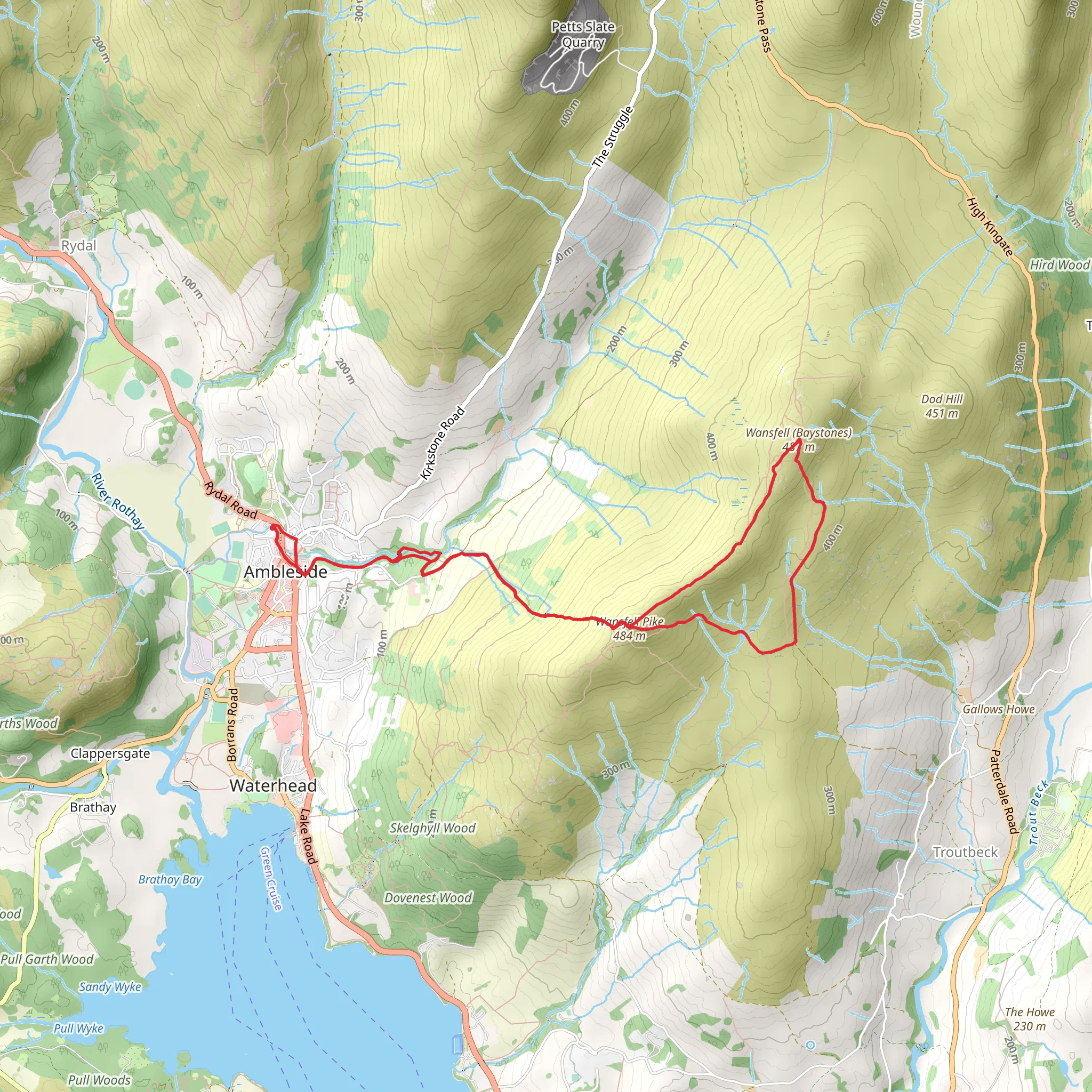 Stock Ghyll Woods, Wansfell and Baystones Walk mobile static map