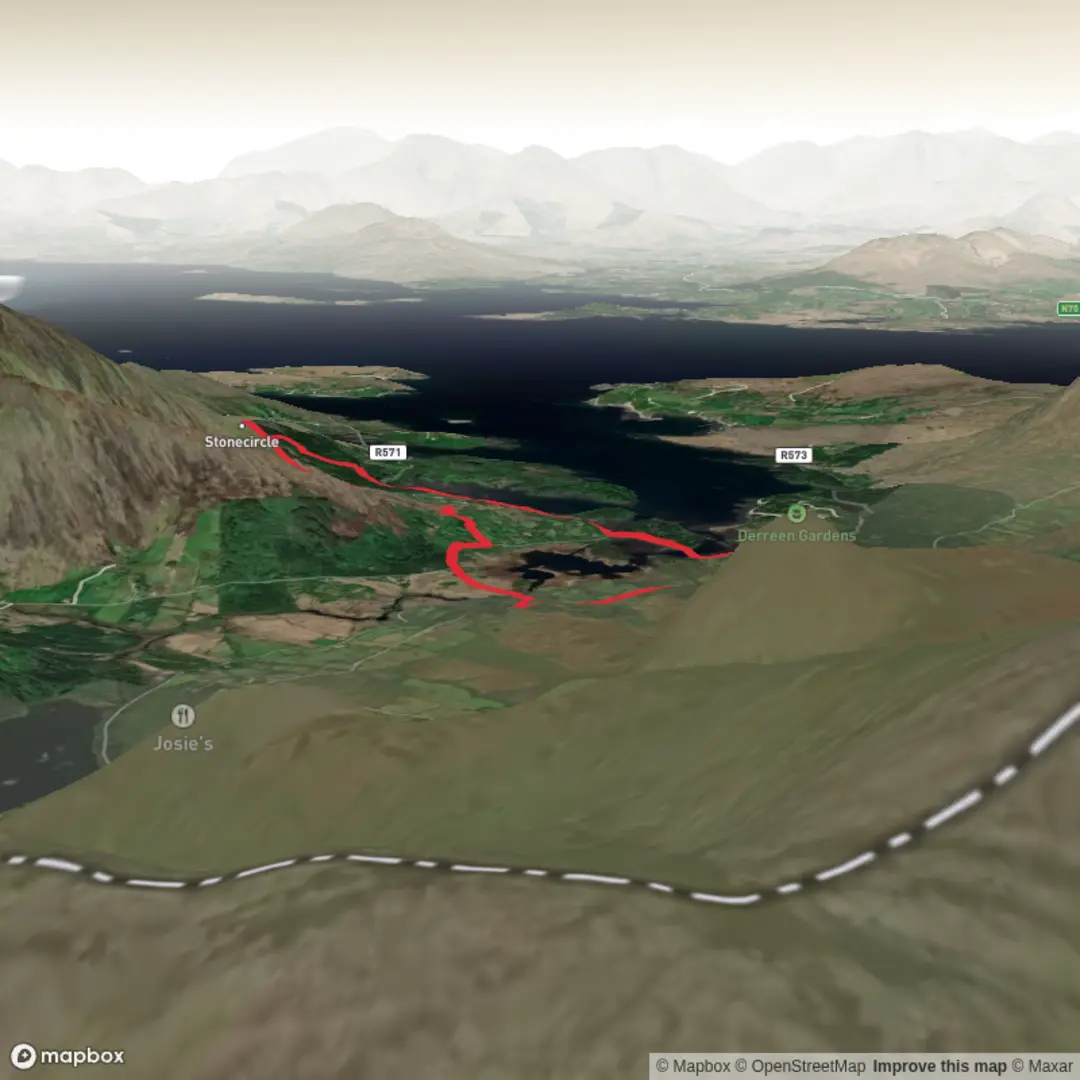 An image depicting the trail Hike from Creveen Camping to Cashelkeelty Stone Circle and its surrounding area.