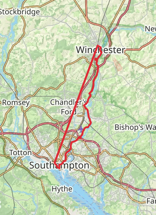 Last section of St James Way, Winchester to Southampton mobile static map
