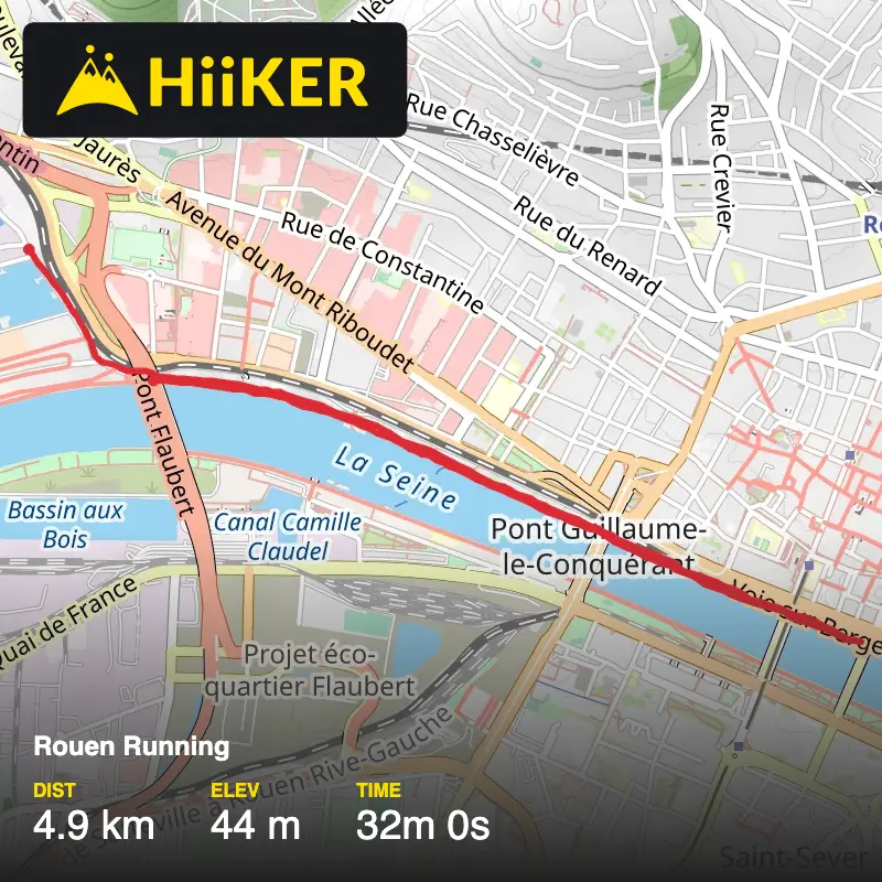 A map preview of the recording Rouen Running.