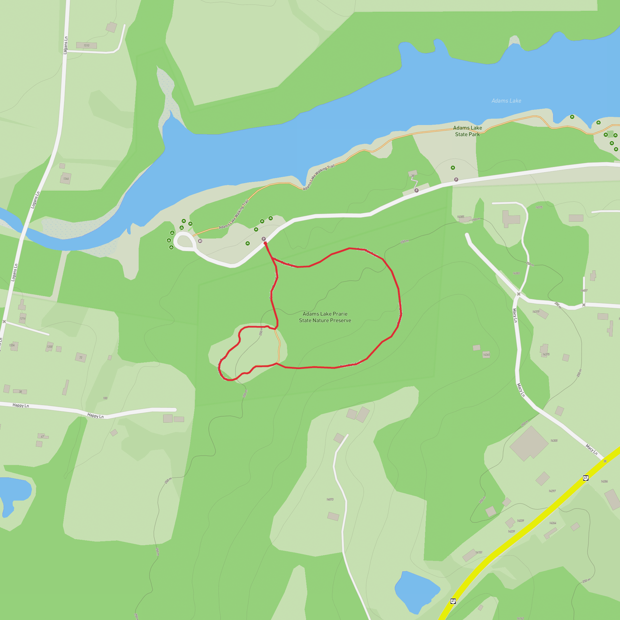 Post Oak Trail and Prairie Dock Trail in Adams Lake Prarie State Park mobile static map