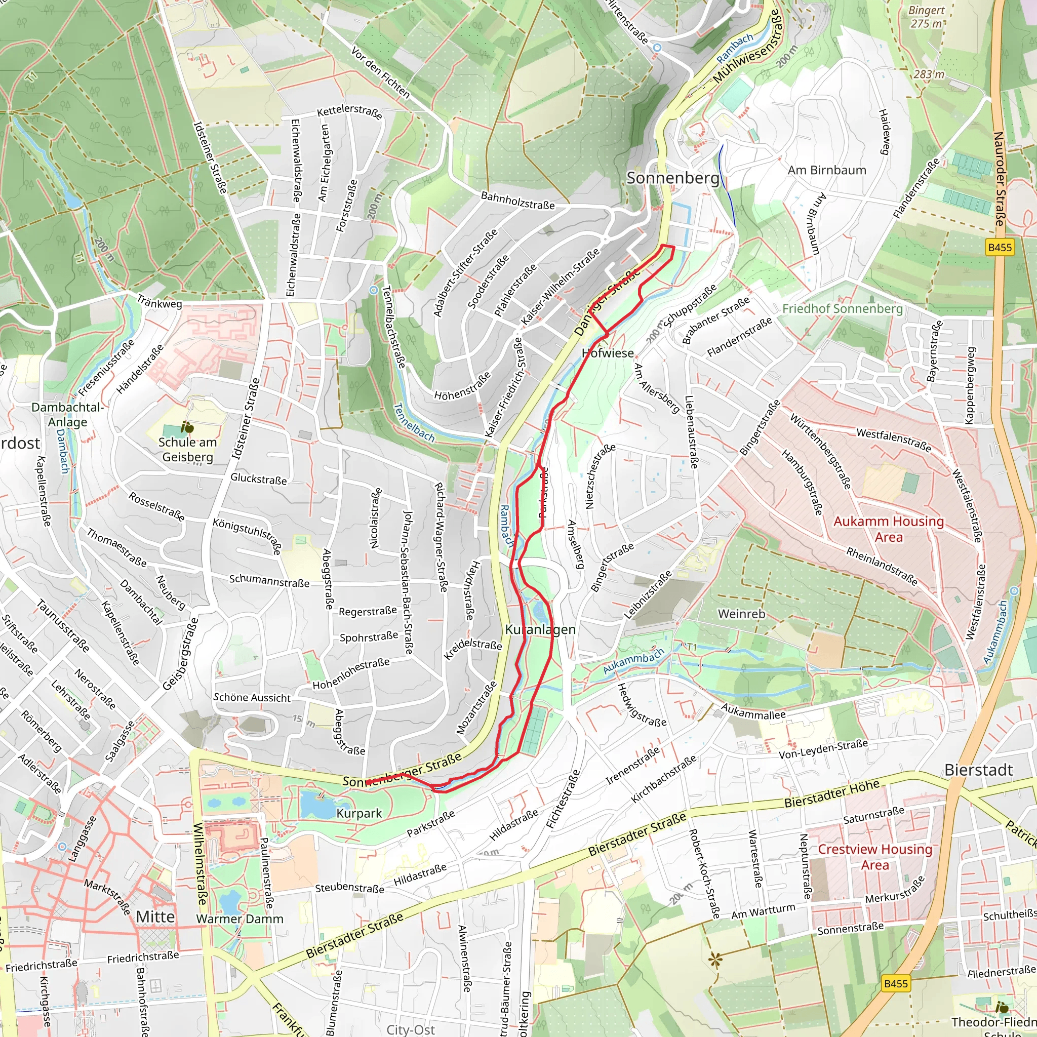 Kuranlagen and River Rambach via Teufelsgraben mobile static map