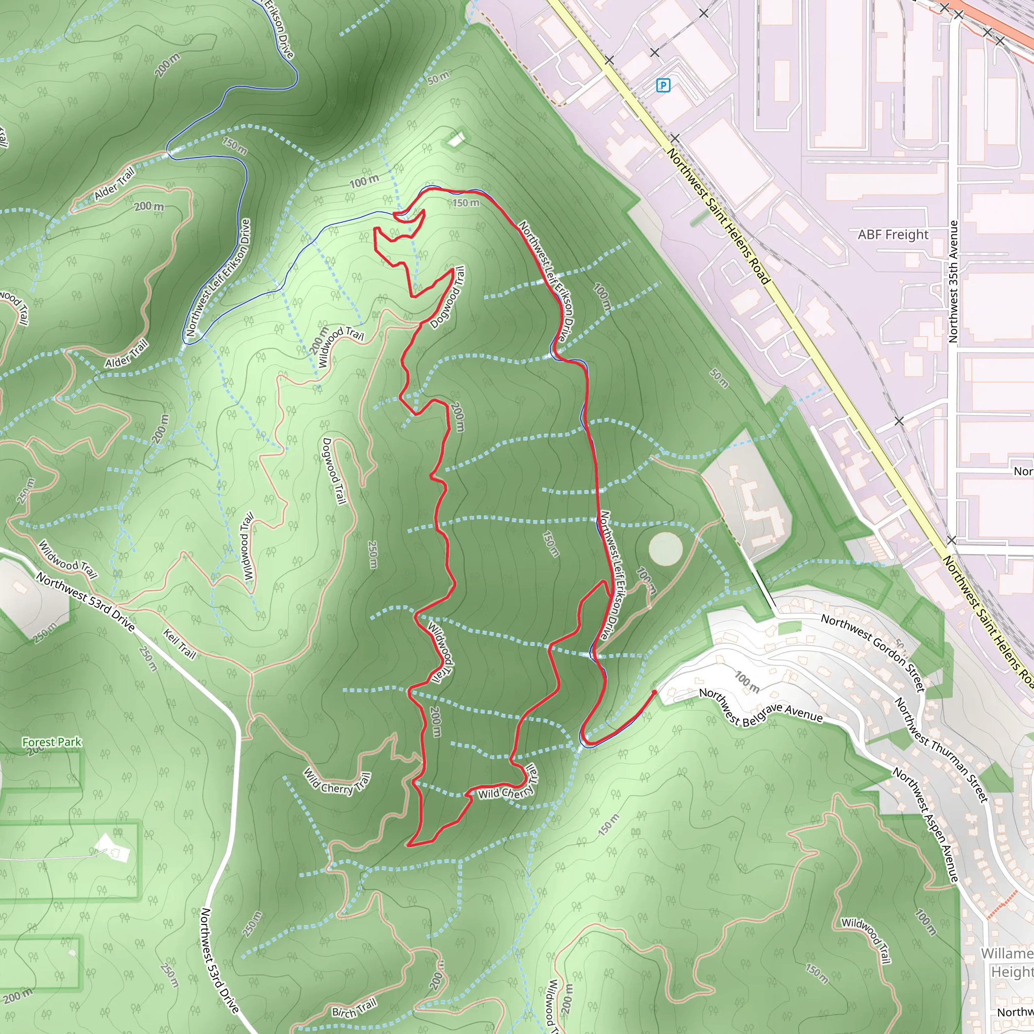 Wild Cherry, Wildwood Trail and Northwest Leif Erikson Drive Loop mobile static map