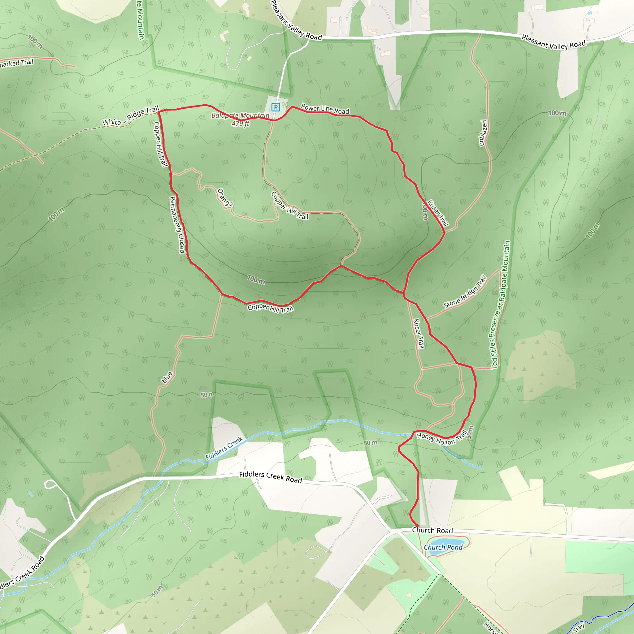 Honey Hollow Trail, Kuser Trail and Copper Hill Loop Trail mobile static map