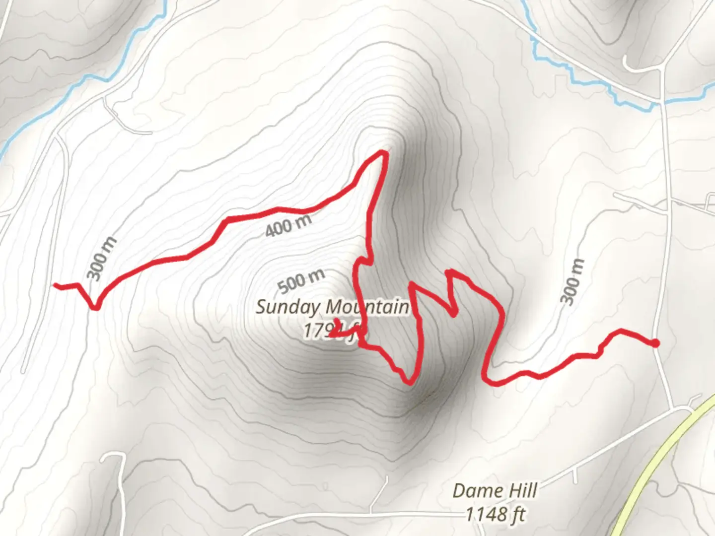 An image depicting the trail Sunday Mountain via Cross Rivendell Trail and its surrounding area.