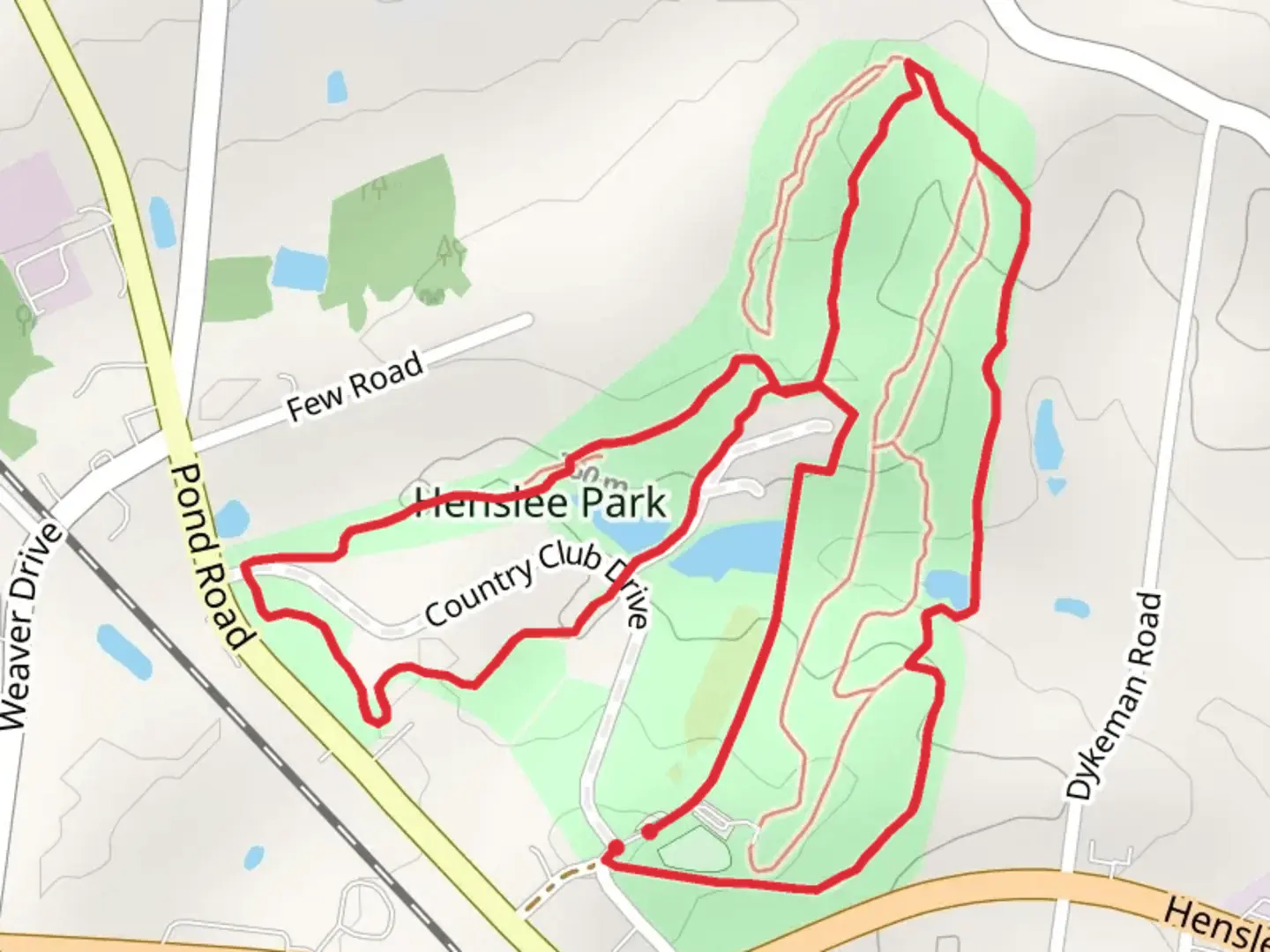 An image depicting the trail Henslee Park Loop and its surrounding area.