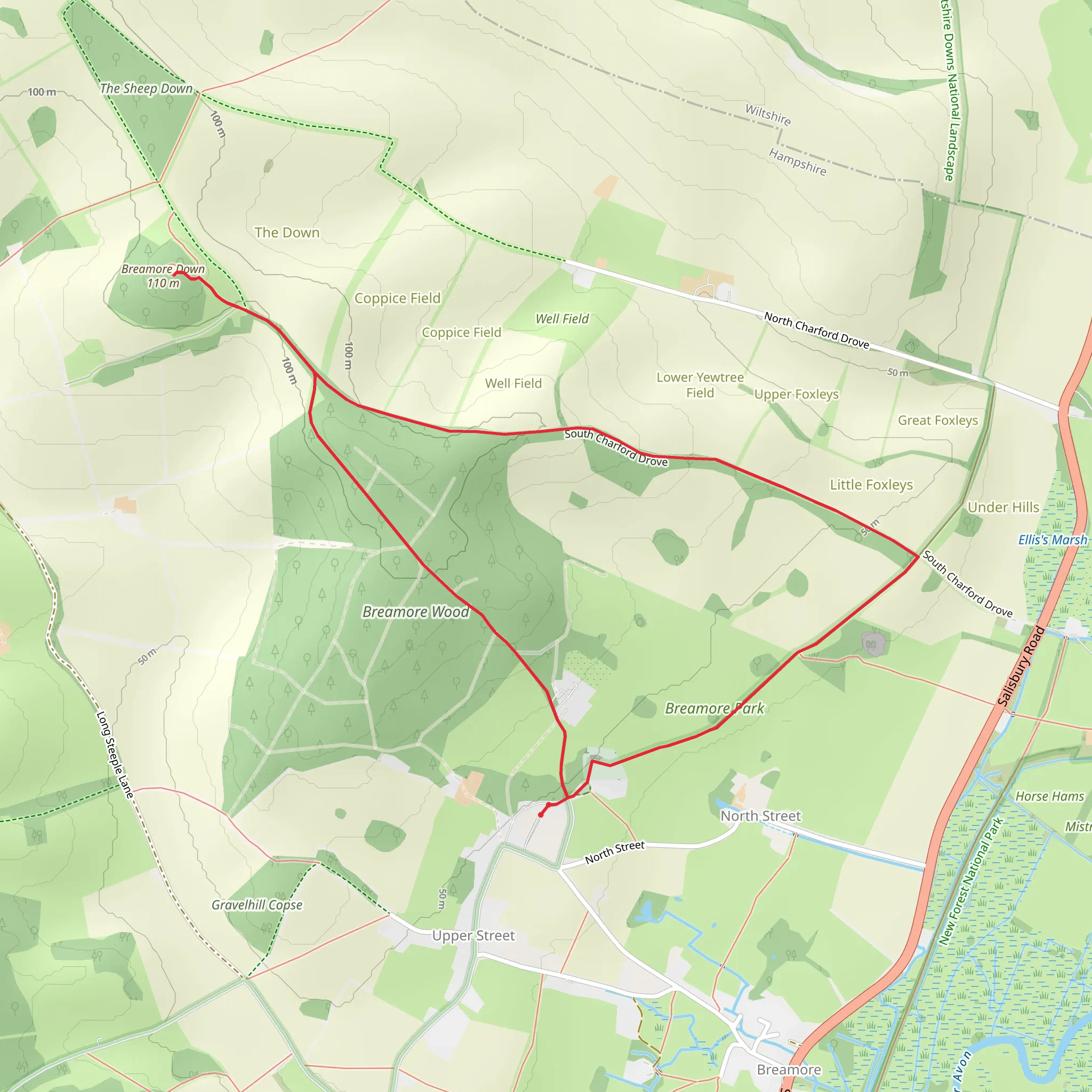 The Beeches and Breamore Wood Loop mobile static map