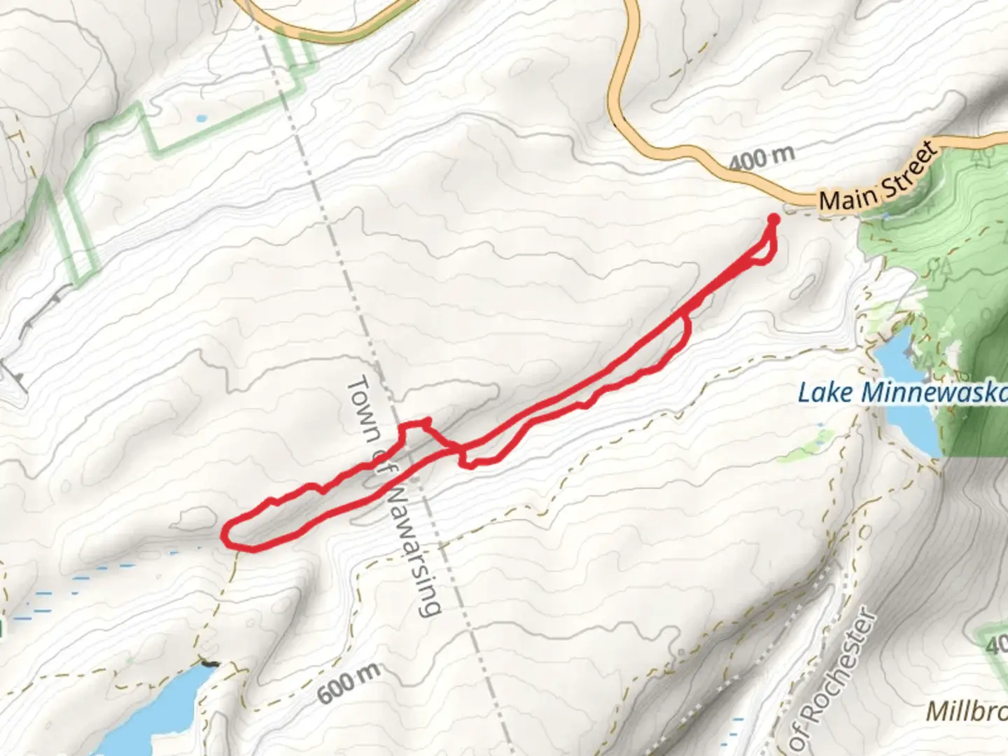 An image depicting the trail Lower Awosting Carriageway and Peters Kill Loop and its surrounding area.