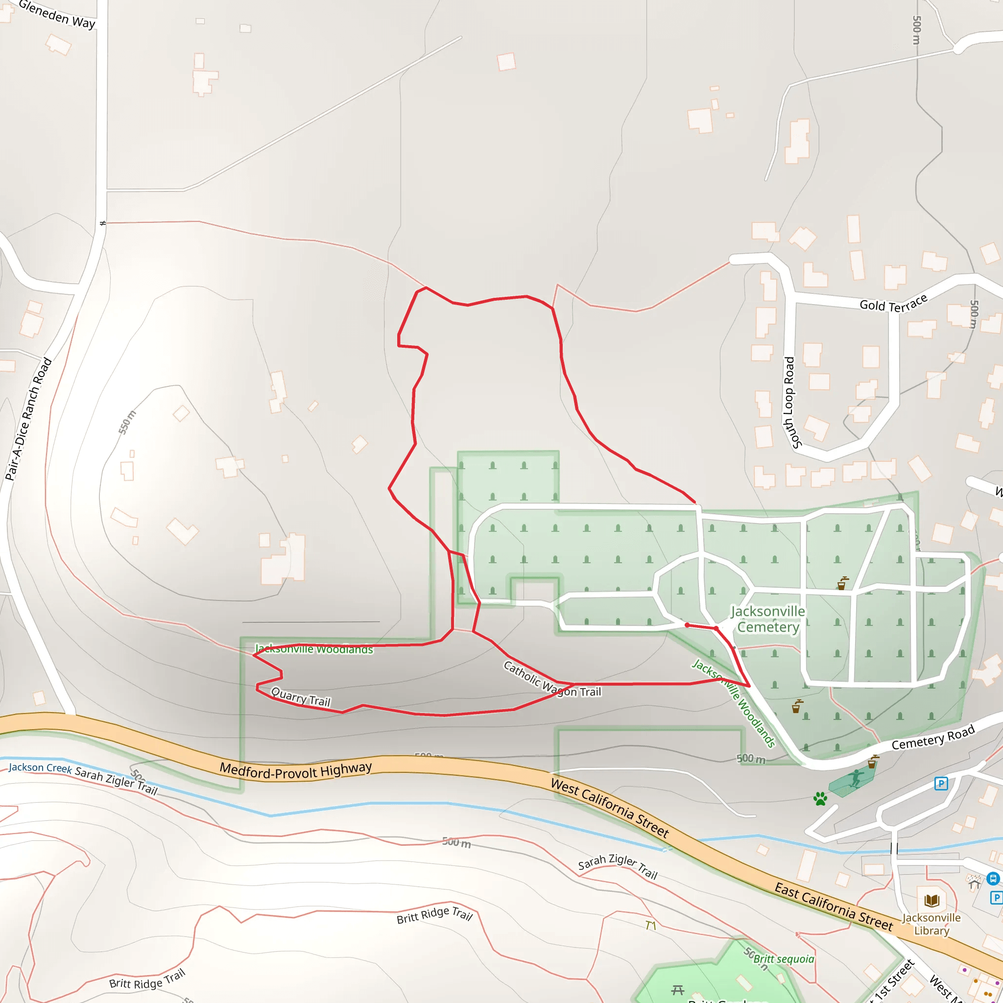 Quarry Trail and Catholic Wagon Trail mobile static map