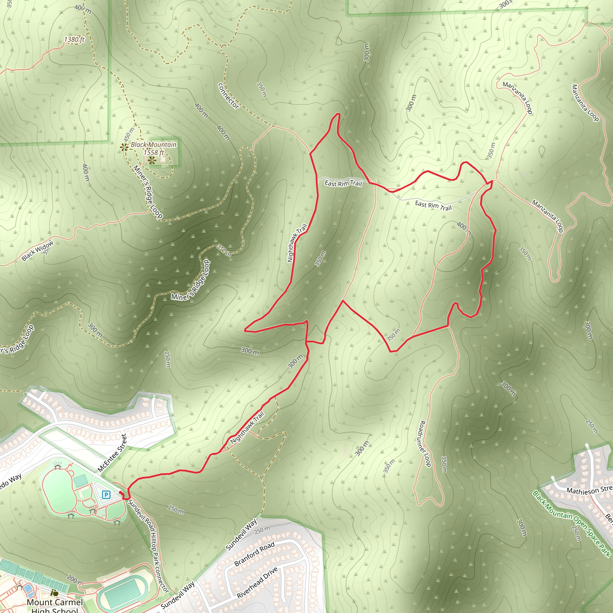 Nighthawk and East Rim Loop Trail mobile static map
