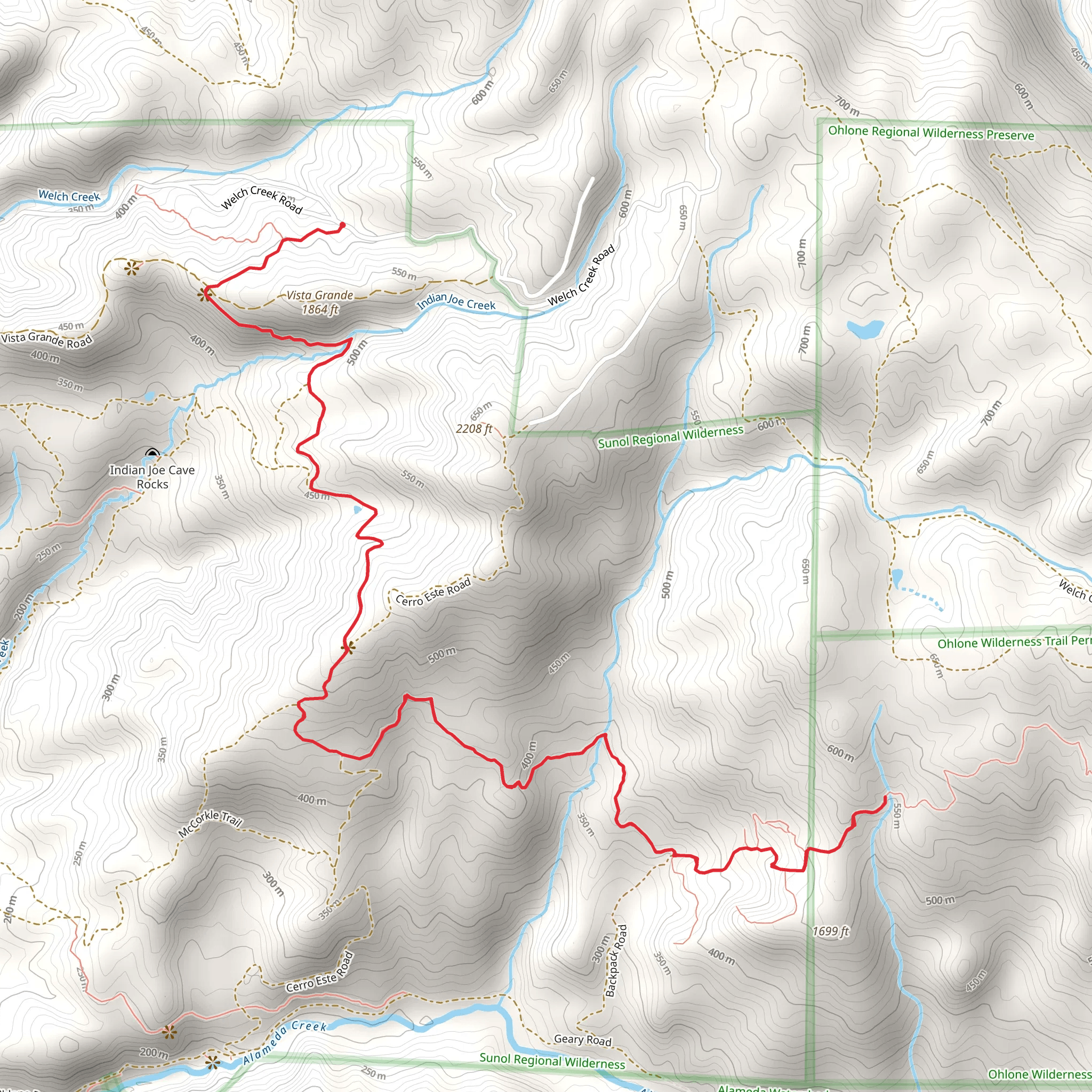 Ohlone Wilderness and Eagle View Trail from Vista Grande mobile static map