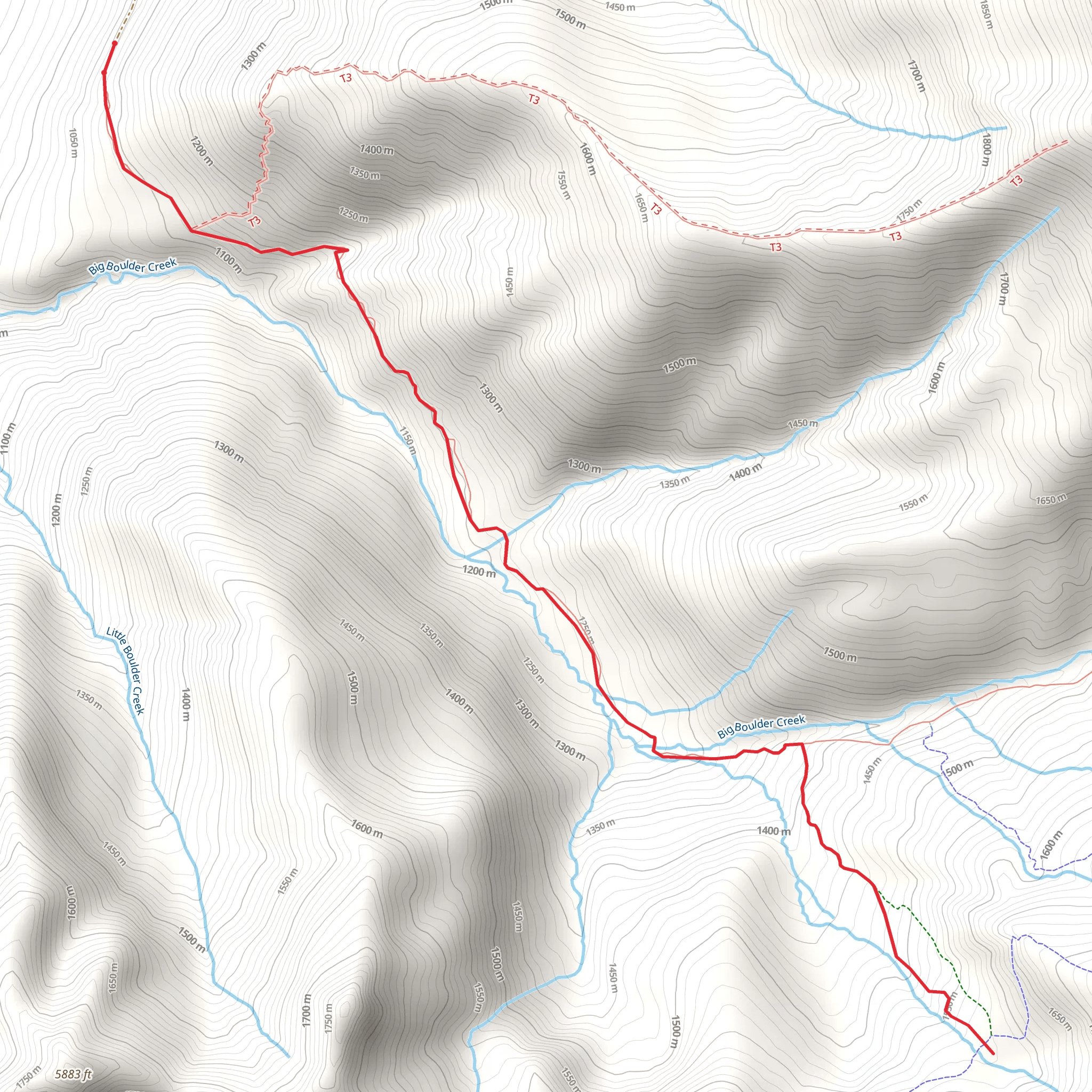 South Fork Boulder via Boulder De Roux Trail mobile static map