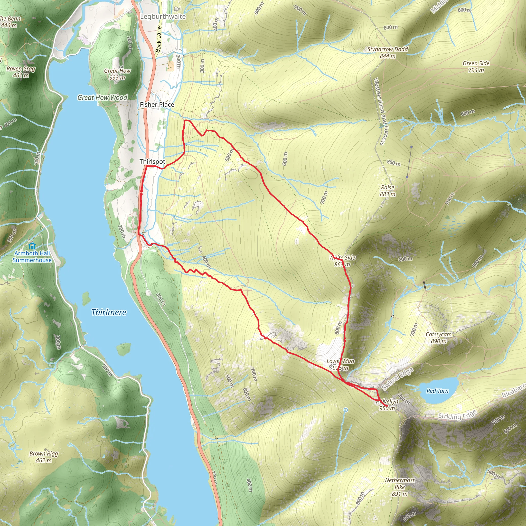 Helvellyn, Lower Man and Whiteside Loop mobile static map