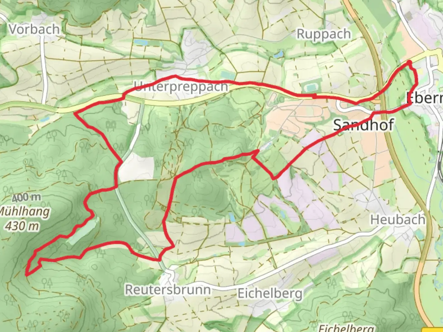 An image depicting the trail Rundwanderweg Fuchs Ebern and its surrounding area.