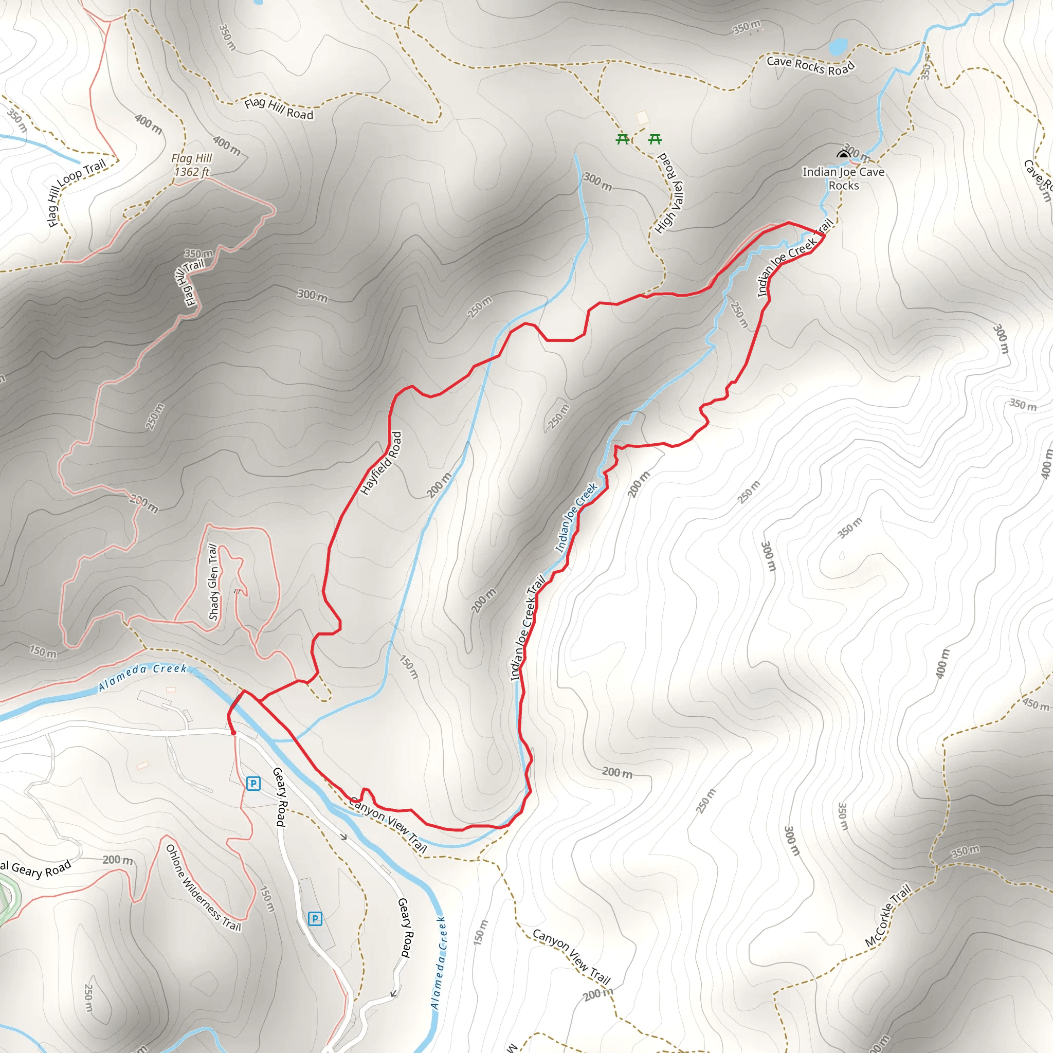 Indian Joe Creek Trail and Hayfield Road mobile static map