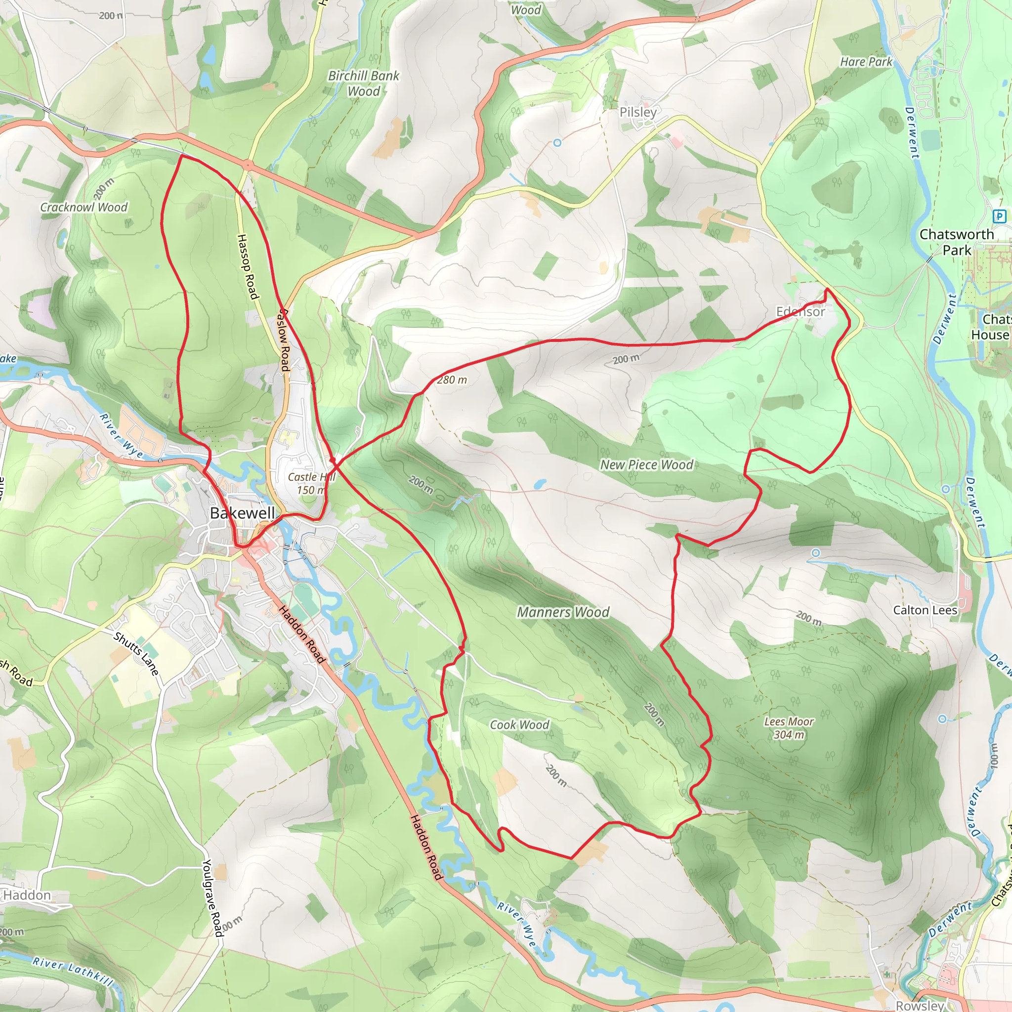 New Piece Wood, Edensor Country Park and Pilsley Country Park Loop mobile static map