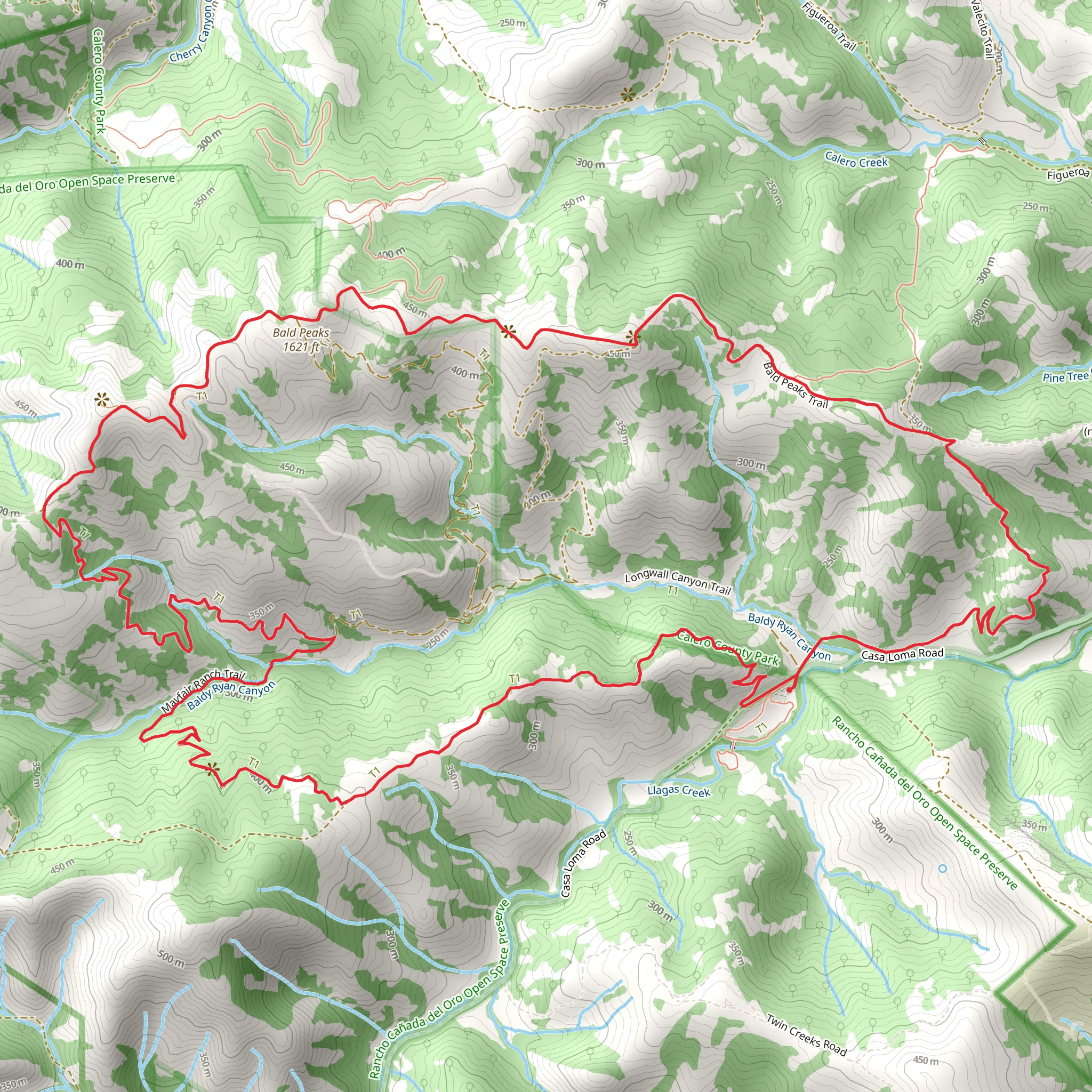 Little Llagas Creek, Bald Peaks and Mayfair Ranch Loop Trail mobile static map