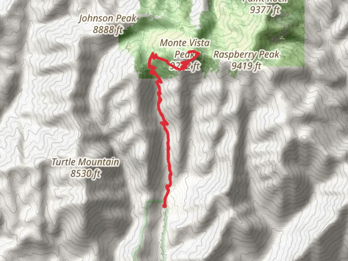 An image depicting the trail Monte Vista Peak Trail and its surrounding area.