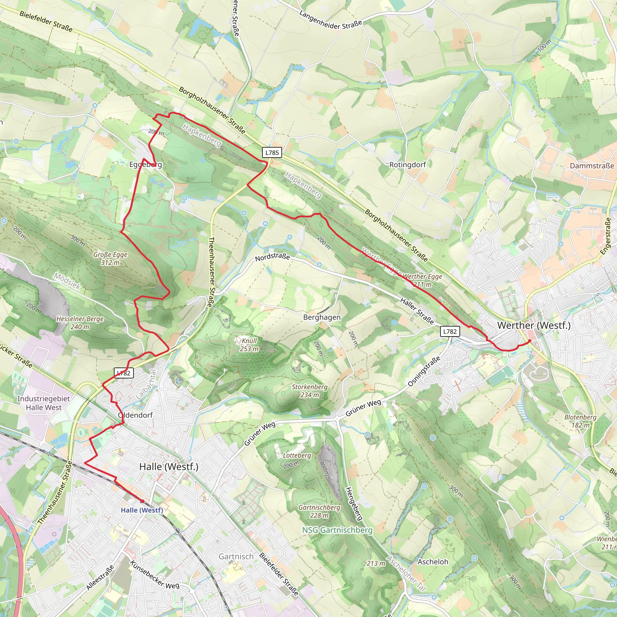 Werther to Halle via Schau-ins-Land Weg and Weg Fuer Geniesser mobile static map