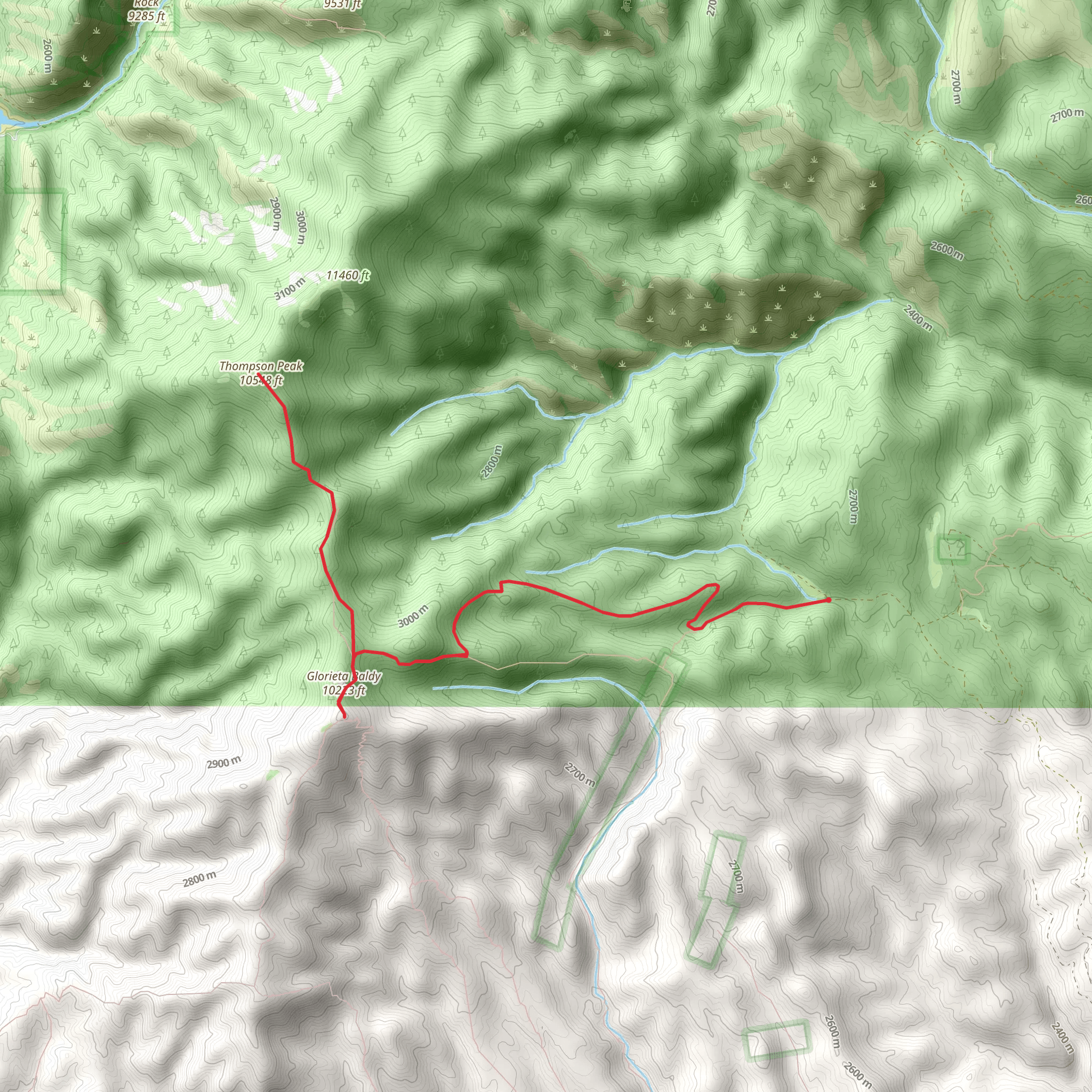 Glorieta Baldy and Thompson Peak mobile static map