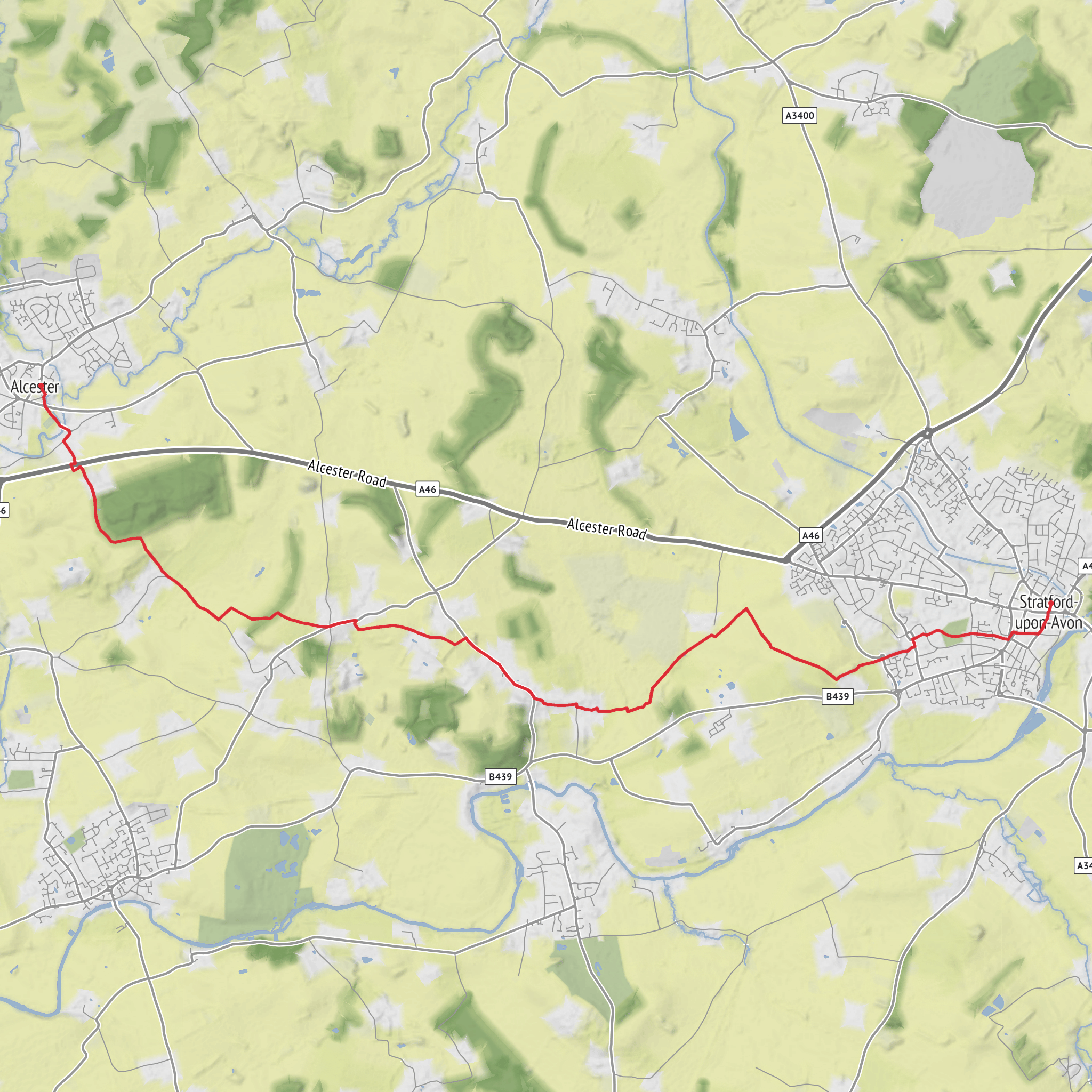 Stratford to Alcester mobile static map