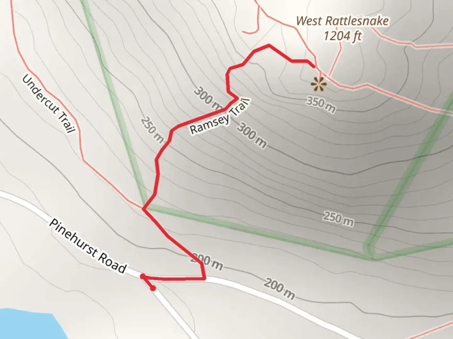 An image depicting the trail Ramsey Trail via Pinehurst Road and its surrounding area.