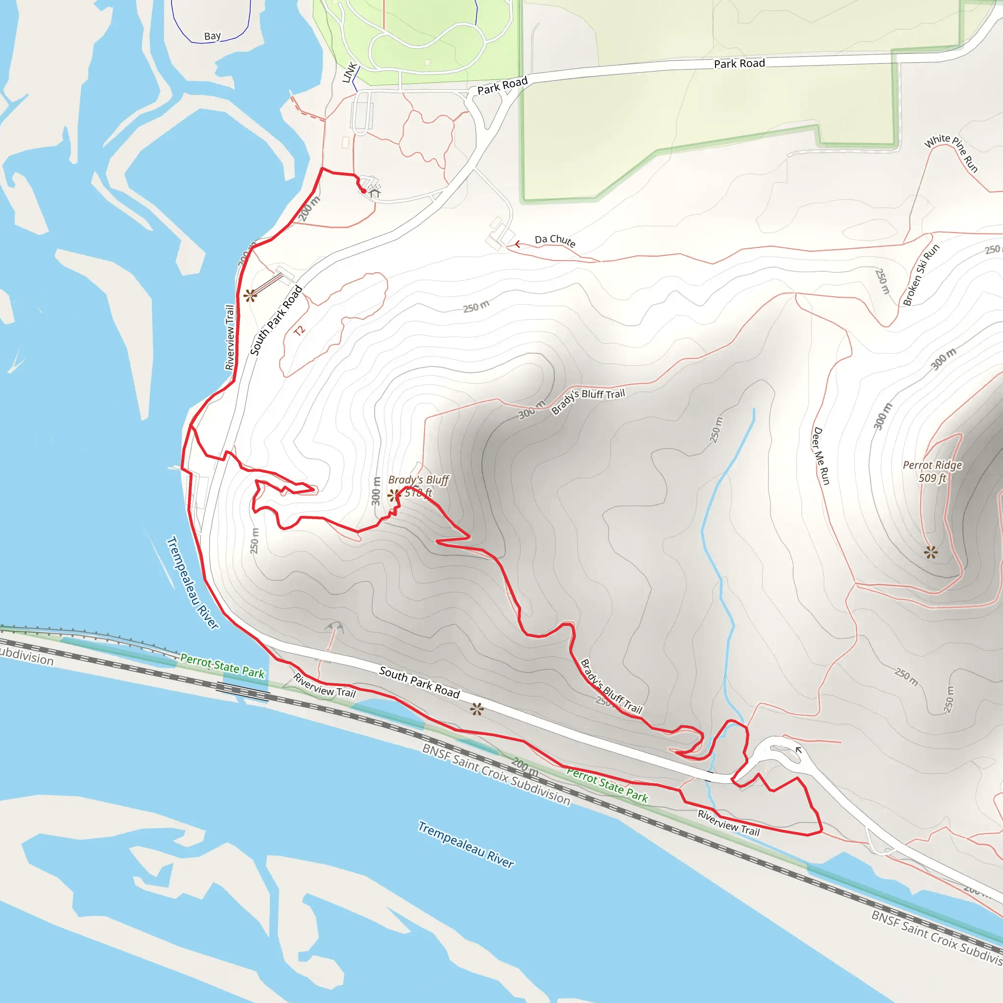Riverview and Brady's Bluff Trail mobile static map