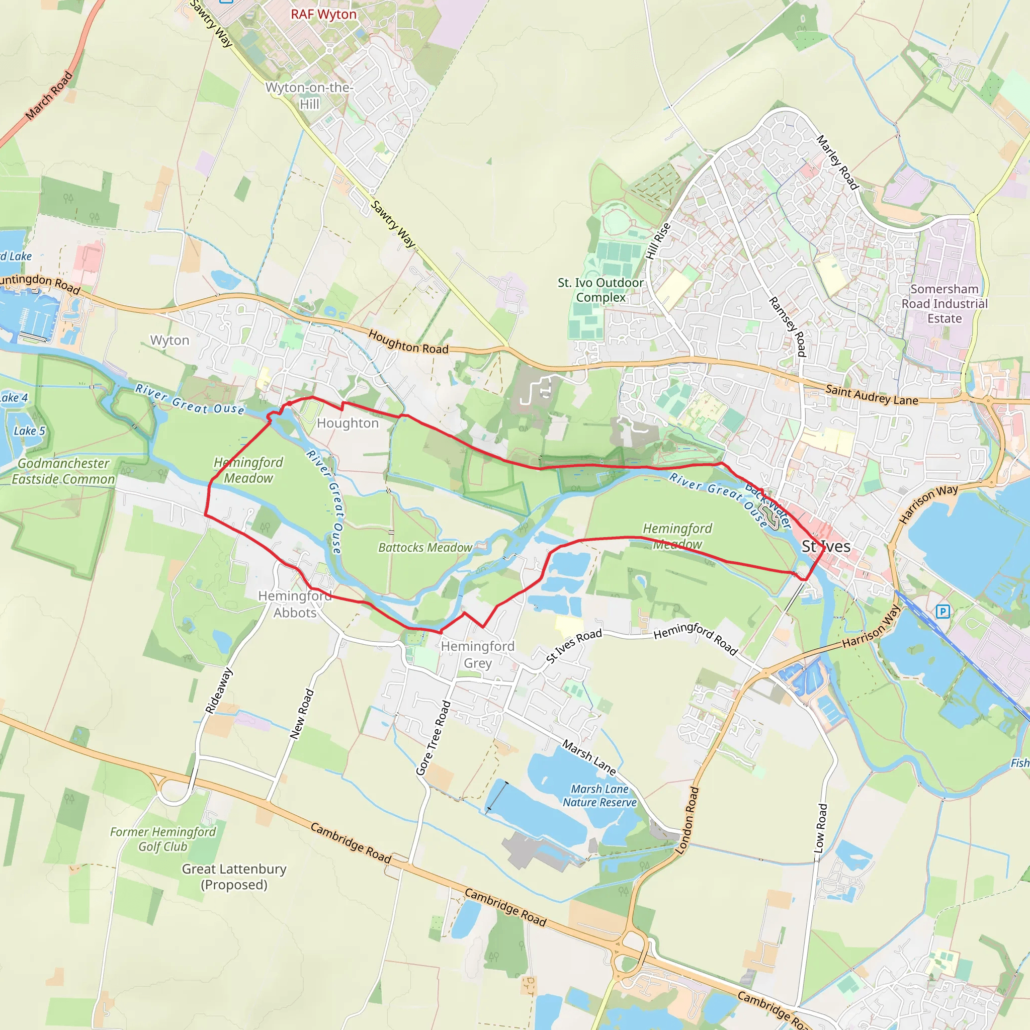 St Ives and the Hemingfords Walk - Houghton Mill - Cambridgeshire mobile static map