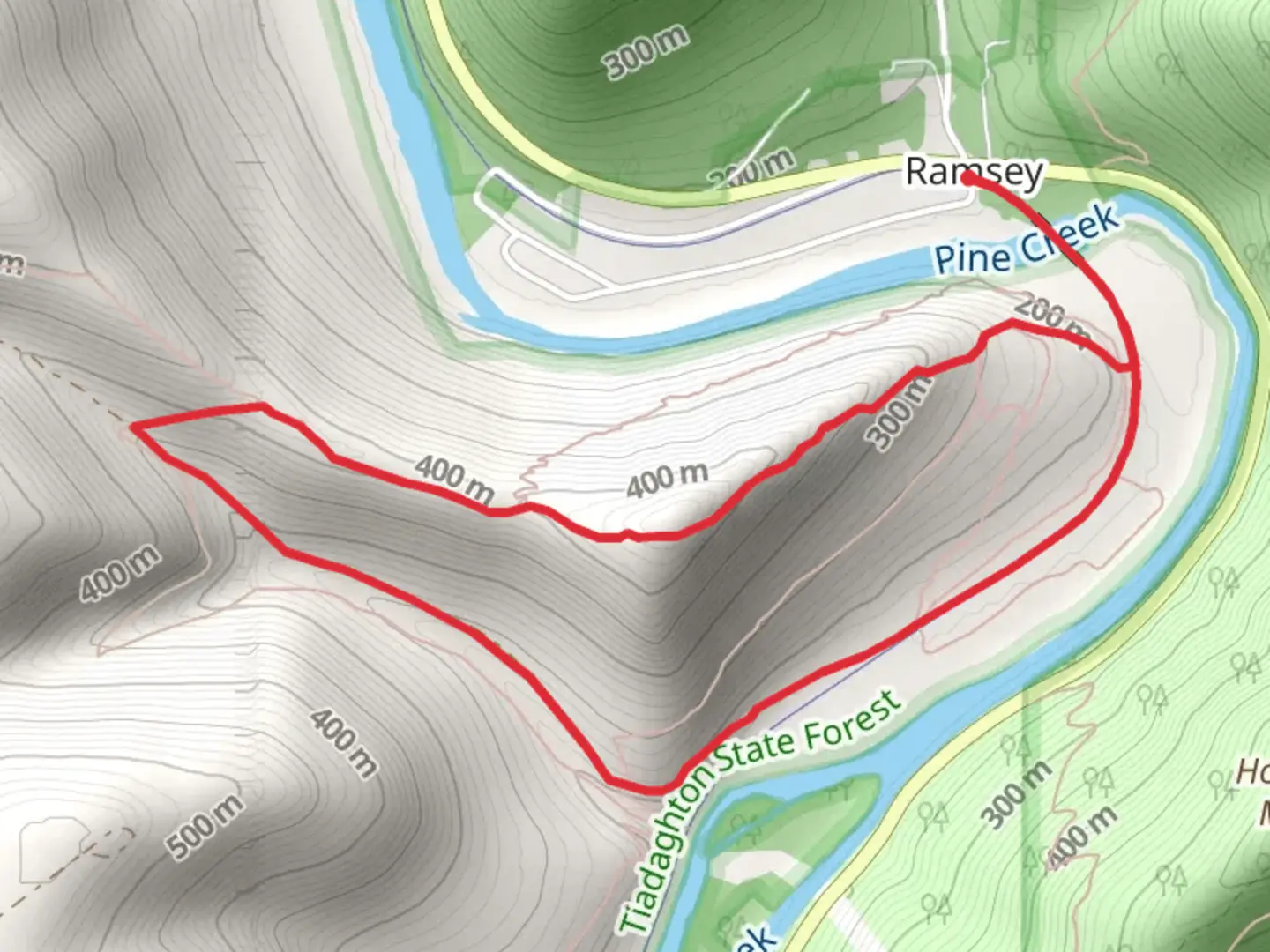 An image depicting the trail Ramsey South Hill and Pine Creek Loop Trail and its surrounding area.