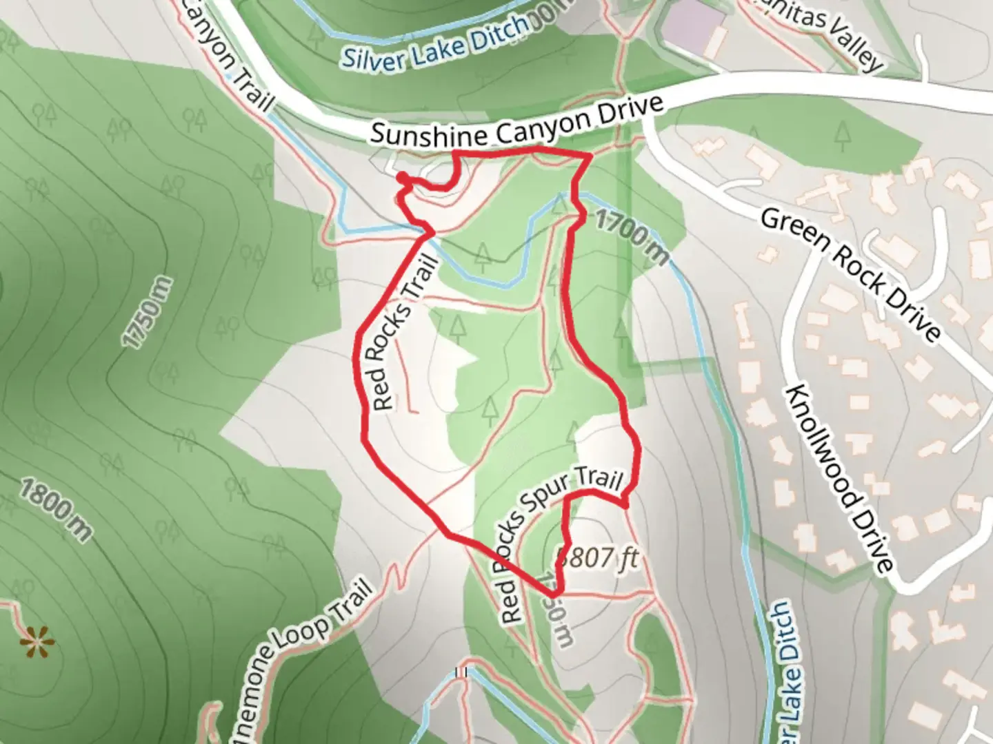 An image depicting the trail Silver Lake Ditch Loop and its surrounding area.