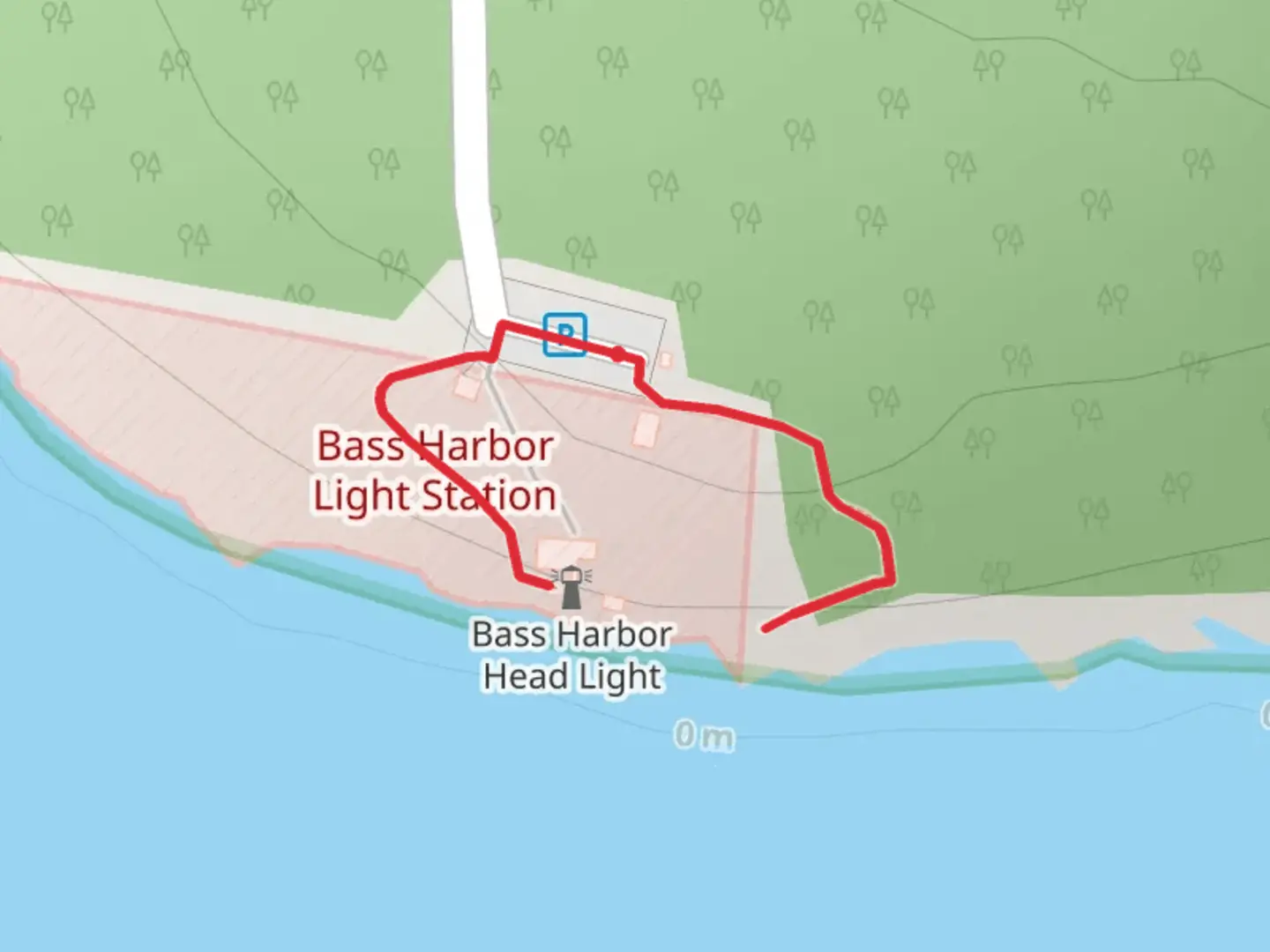 An image depicting the trail Bass Harbor Head Lighthouse Trail and its surrounding area.